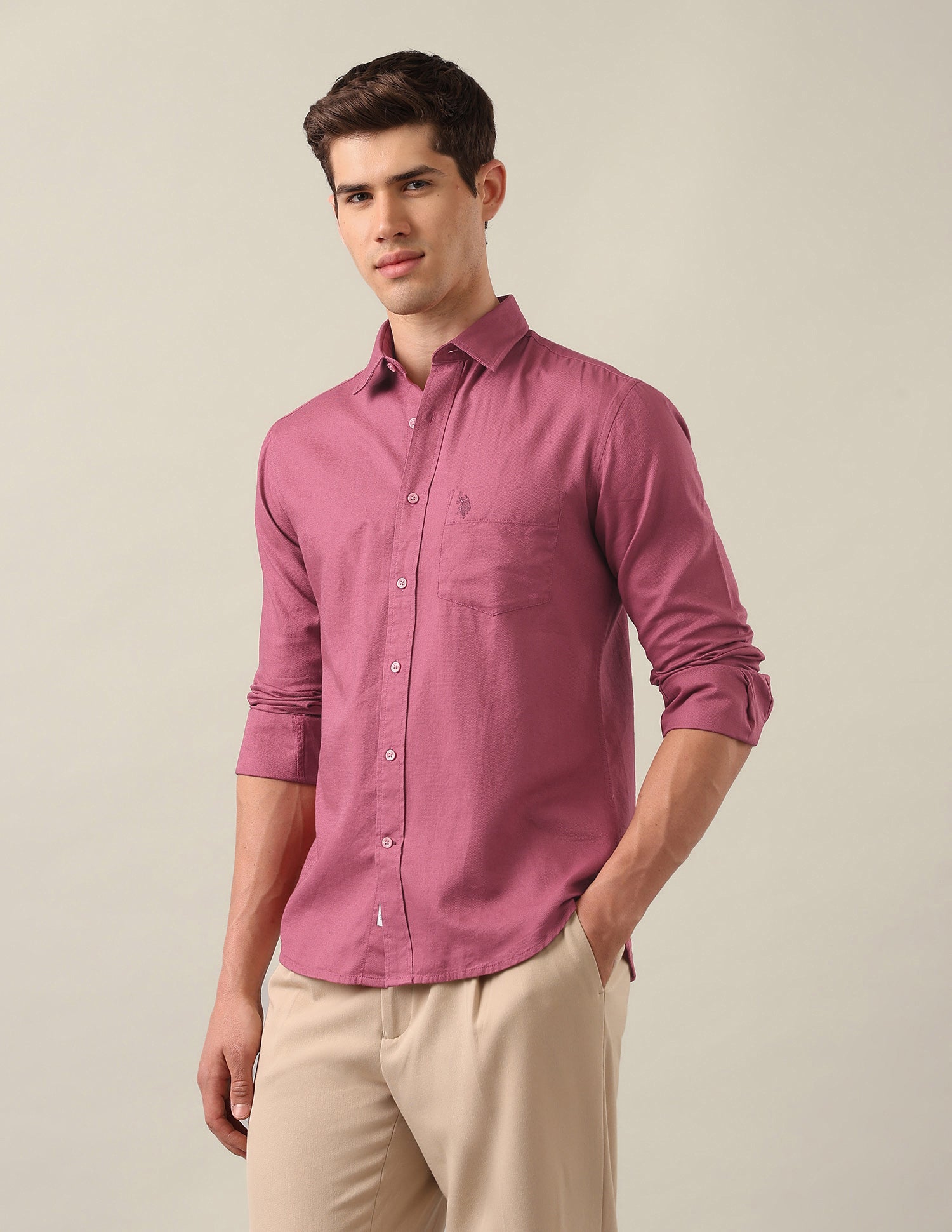 Tailored Fit Solid Shirt Mauve - U.S. Polo Assn. India | Large