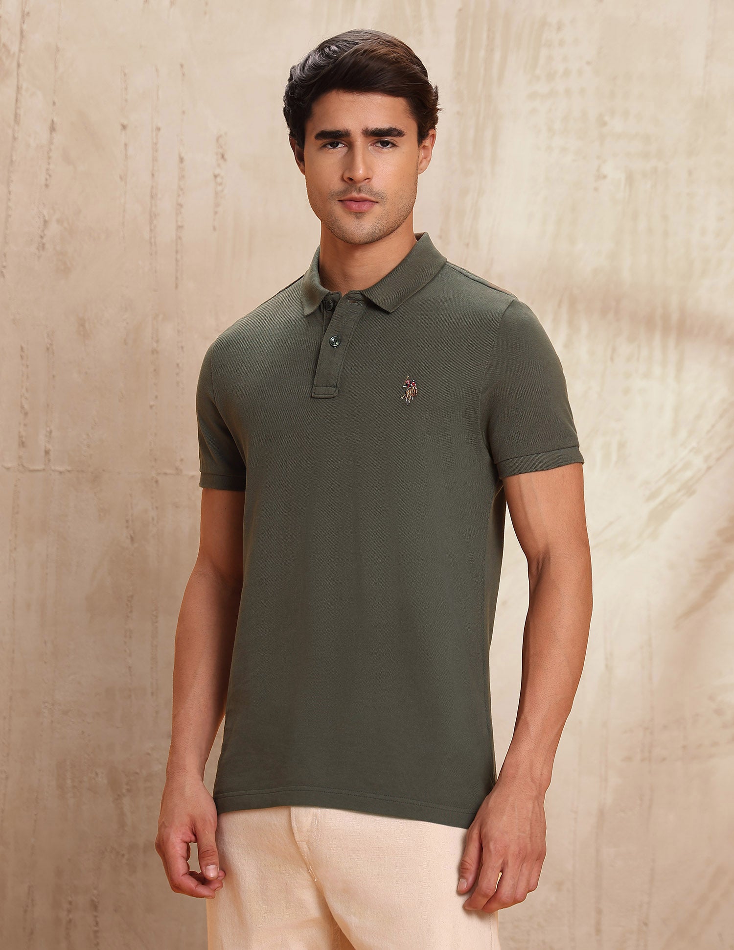 Pure Cotton Muscle Fit Polo Shirt Olive - U.S. POLO ASSN. | Large