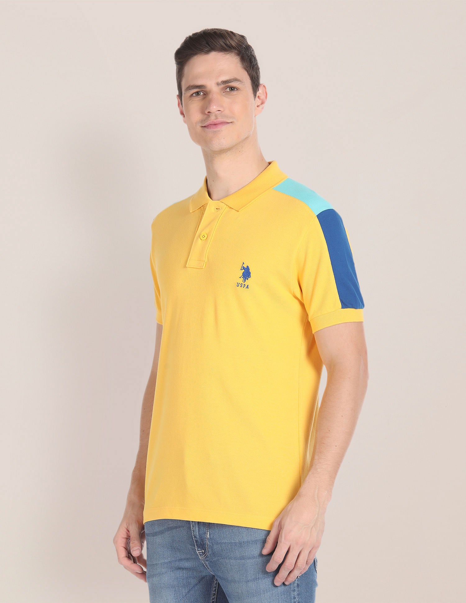 Colour Block Pique Polo Shirt Mustard - U.S. Polo Assn. India | Large