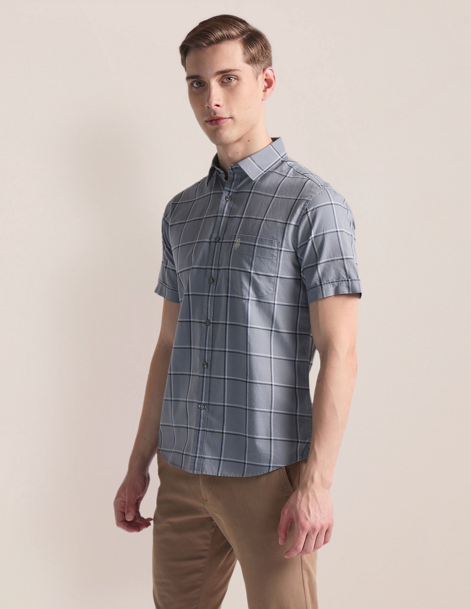Windowpane Check Oxford Shirt Grey - U.S. Polo Assn. India | Large