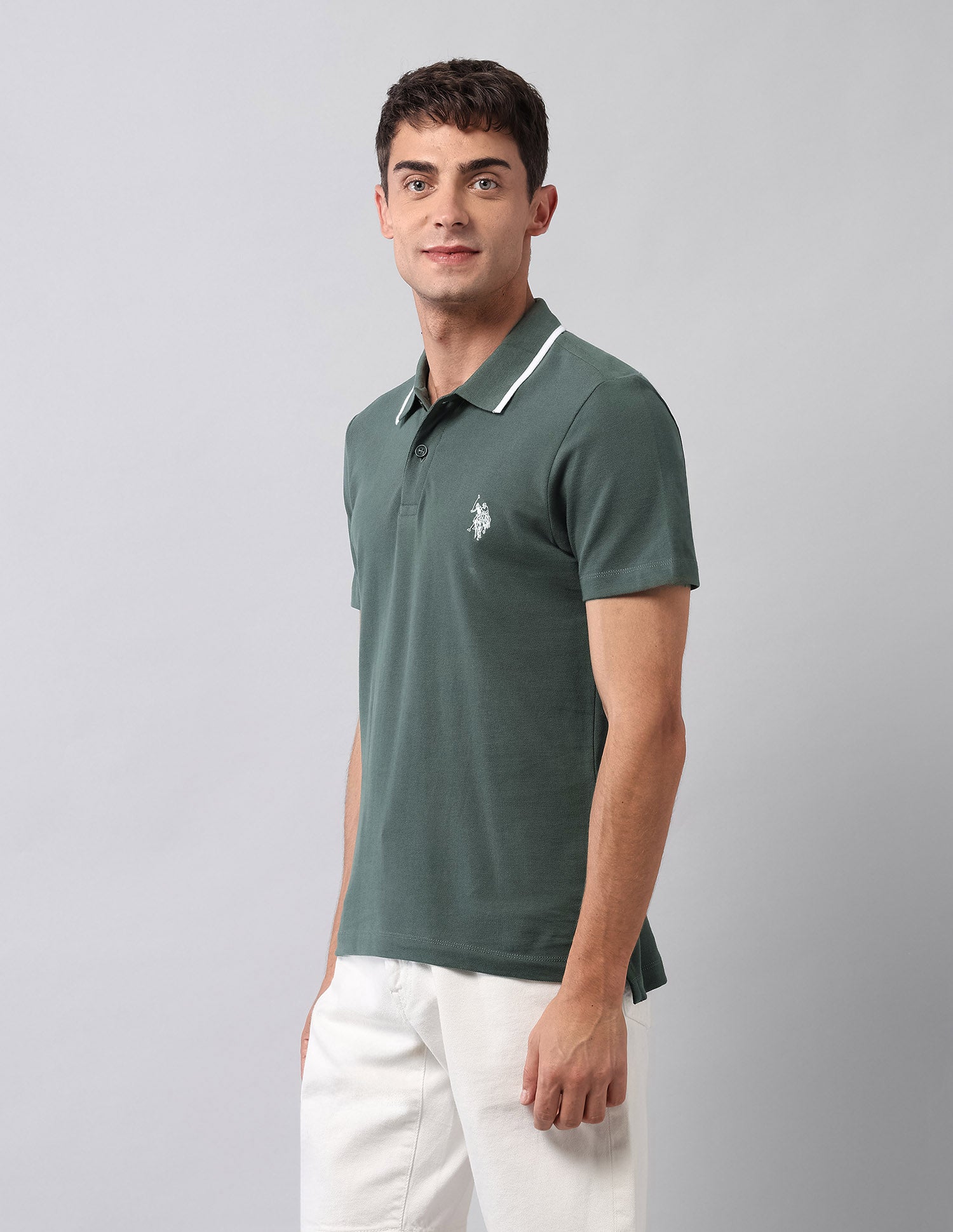 Solid Muscle Fit Polo Shirt Olive - U.S. Polo Assn. India | Large
