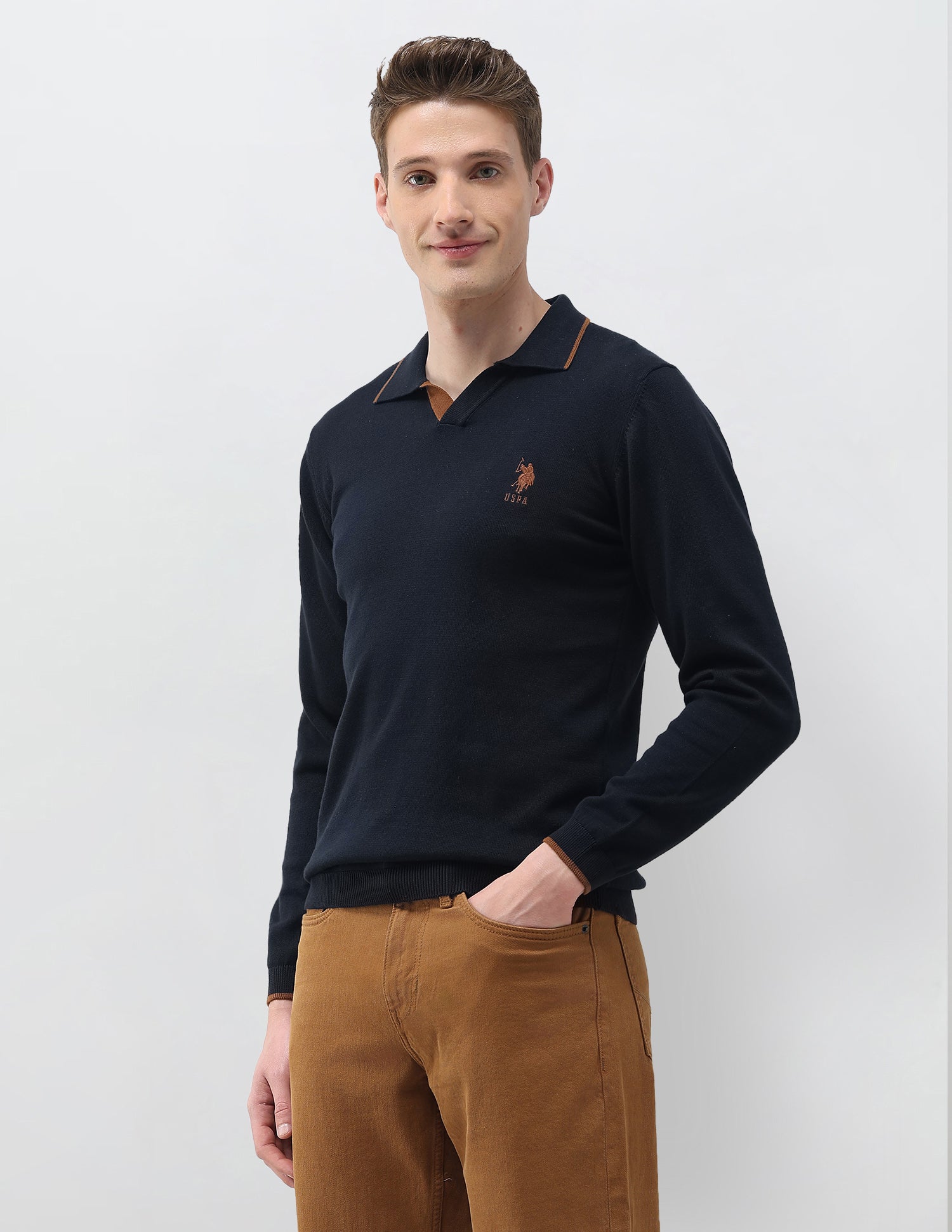 Solid Regular Fit Sweater Navy - U.S. Polo Assn. India | Large