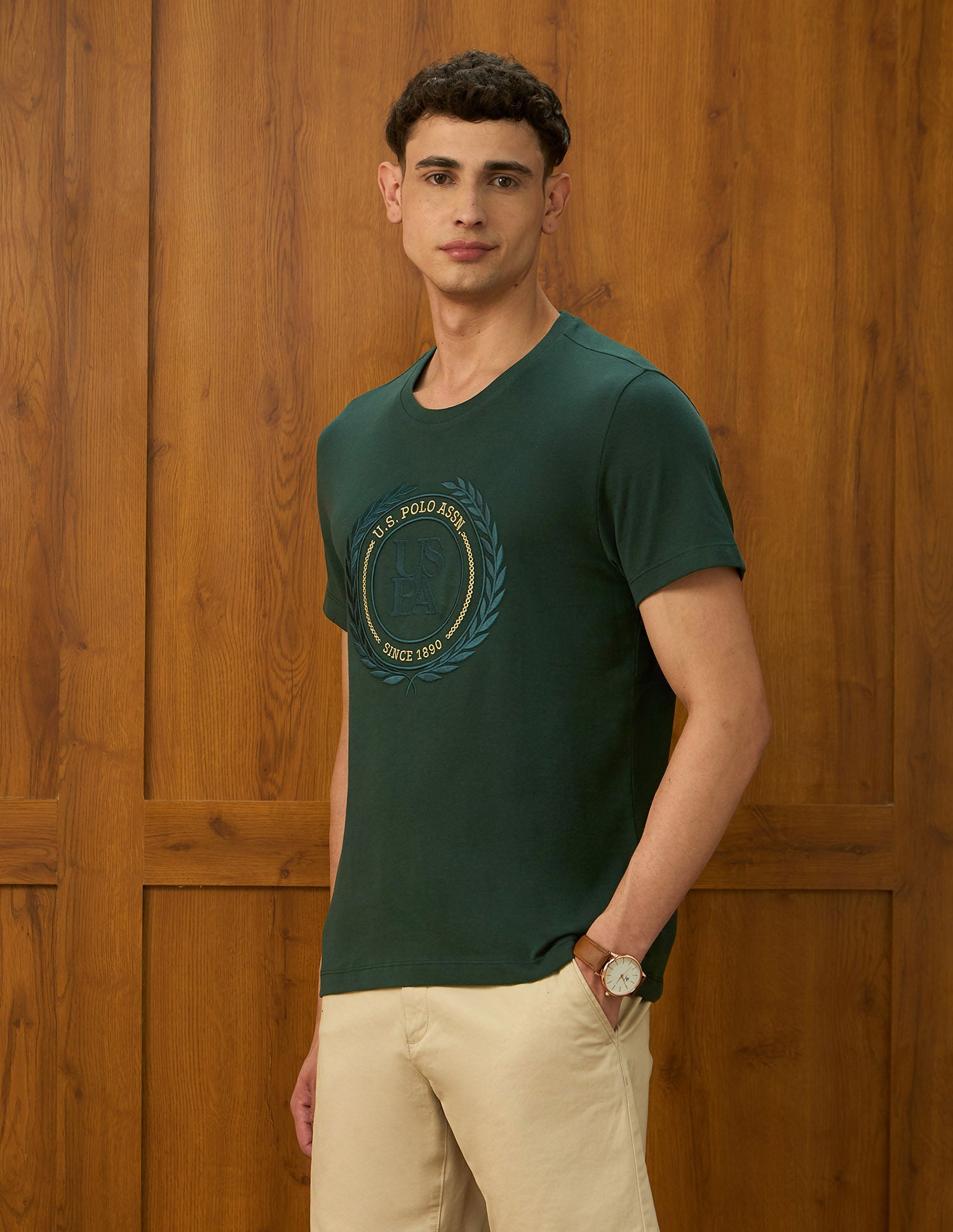 Brand Embroidered Varsity Theatre T-Shirt Dark Green - U.S. POLO ASSN. | Large