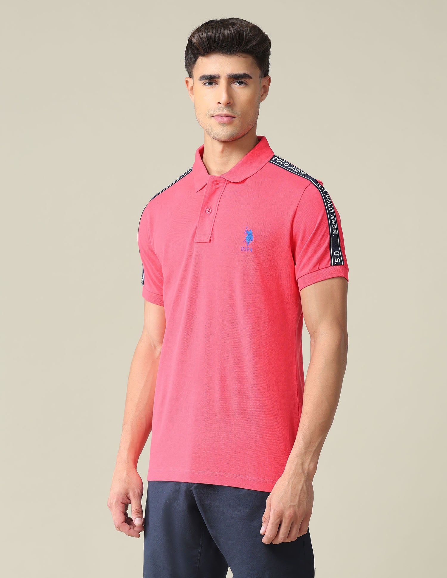 Solid Brand Tape Polo Shirt Pink - U.S. POLO ASSN. | Large