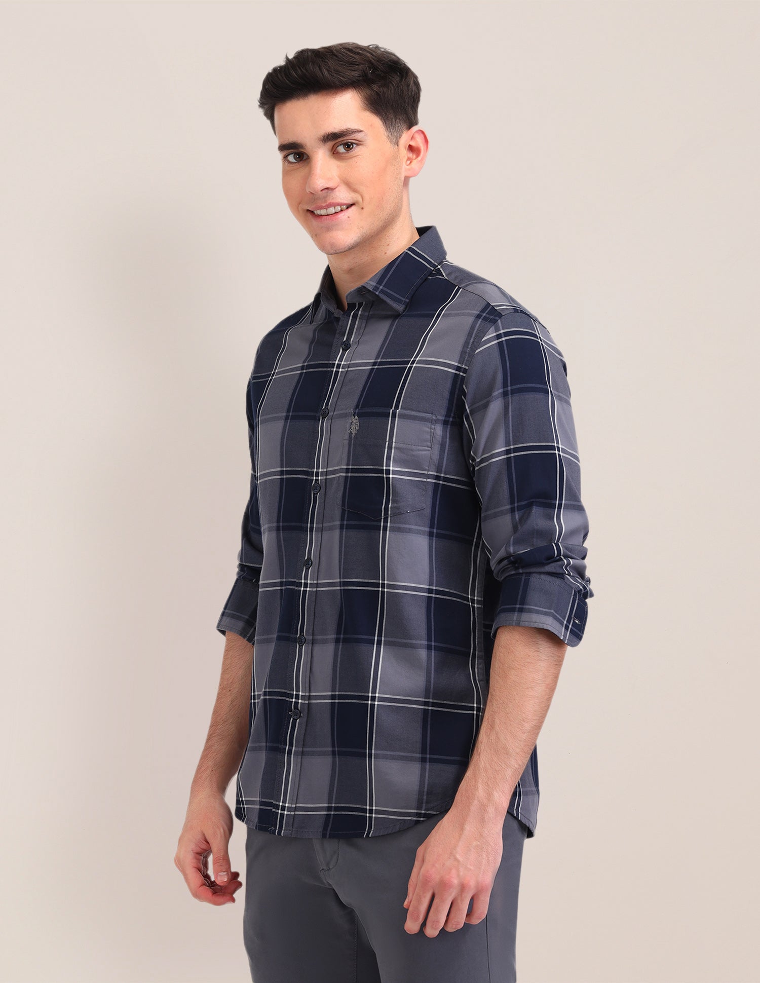 Grid Tattersall Checked Cotton Shirt Navy - U.S. Polo Assn. India | Large