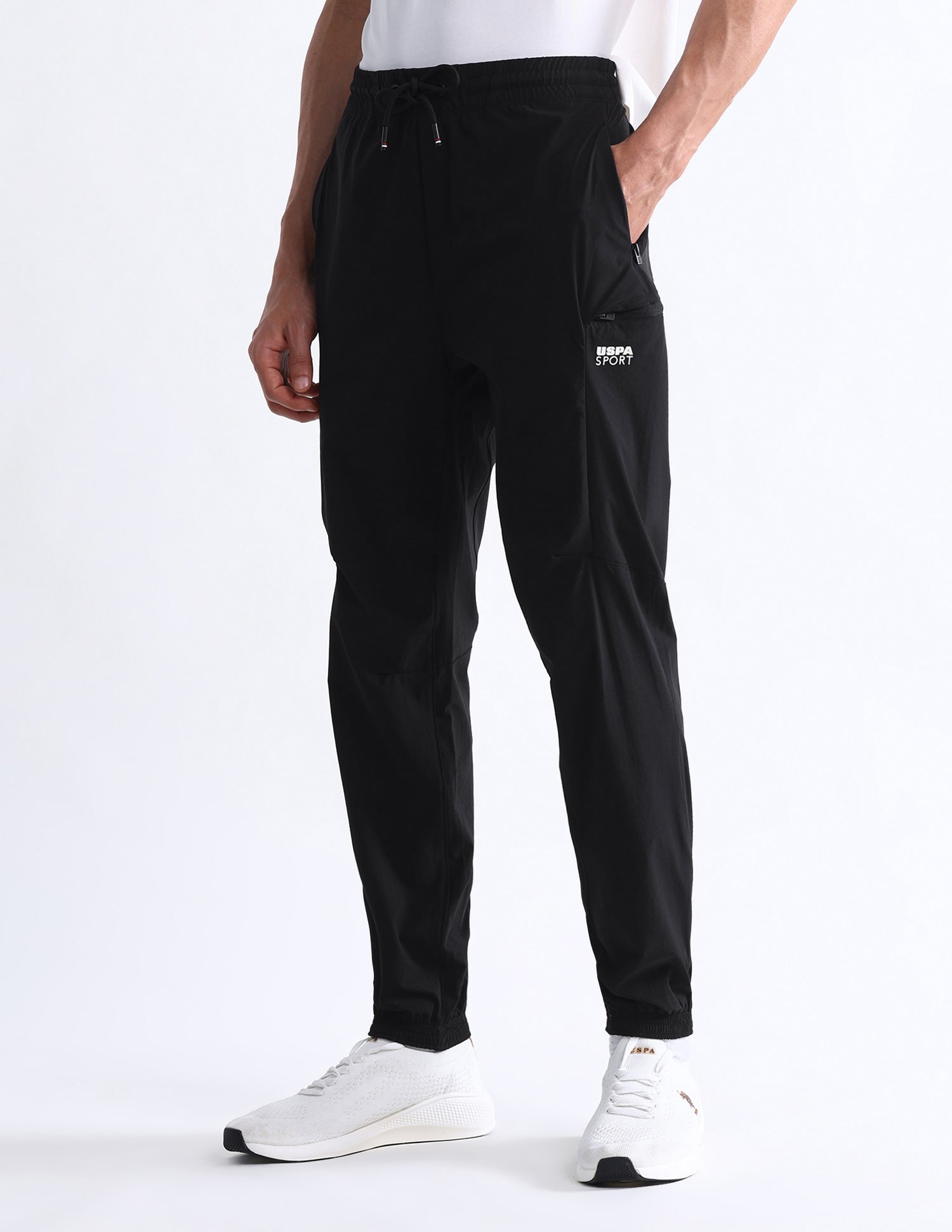 Solid Slim Fit Active Joggers Black - U.S. Polo Assn. India | Large