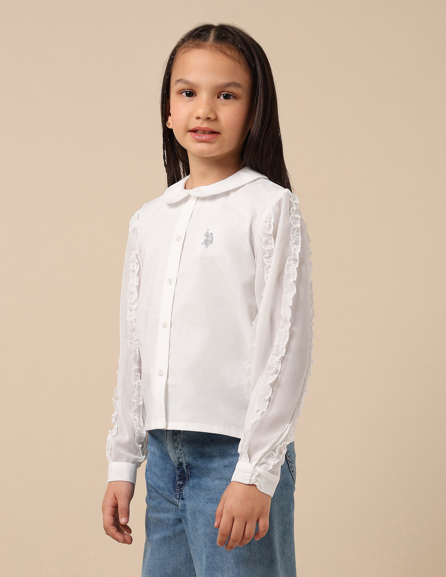 Girls Solid Regular Fit Top Off White - U.S. POLO ASSN. | Large