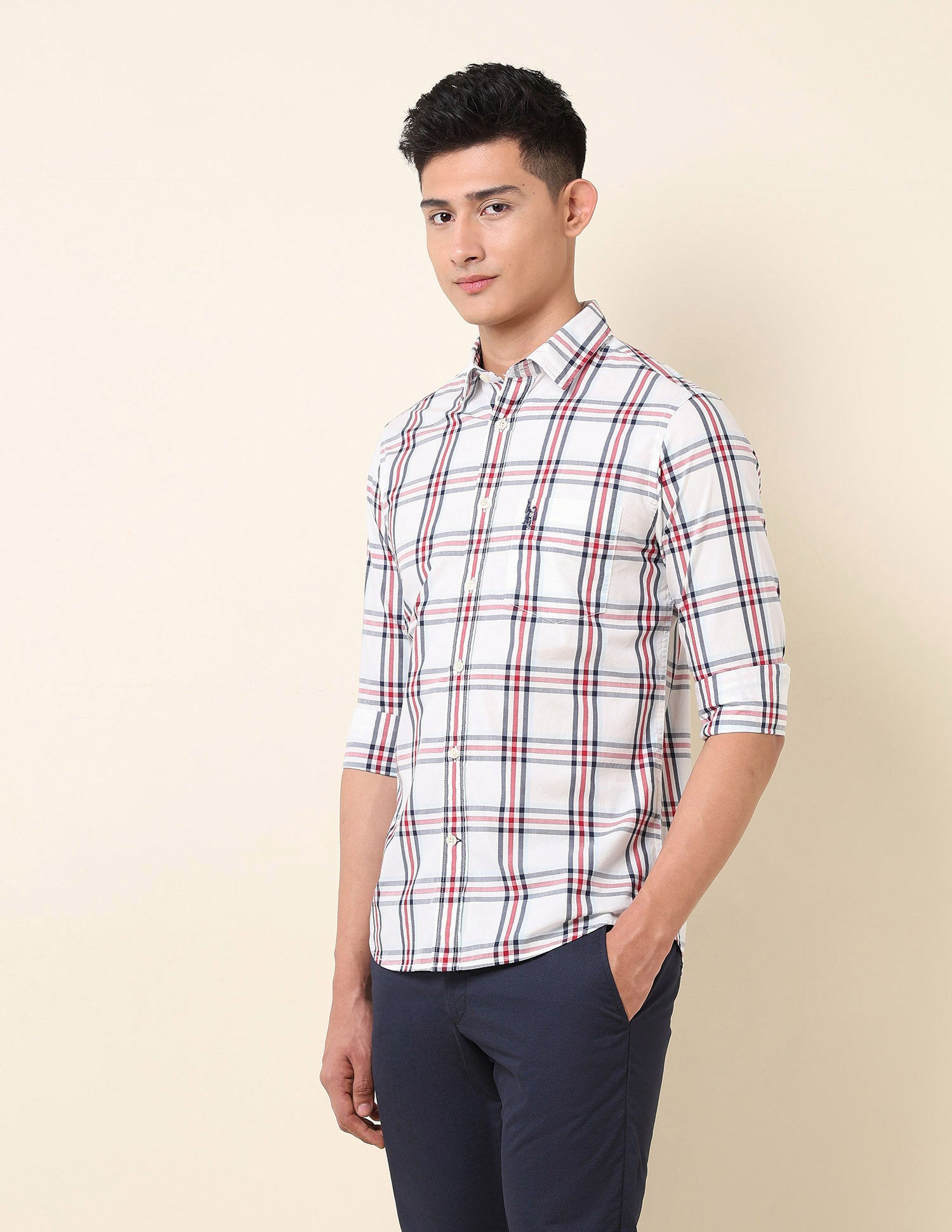 Pure Cotton Plaid Checked Shirt White - U.S. Polo Assn. India | Large