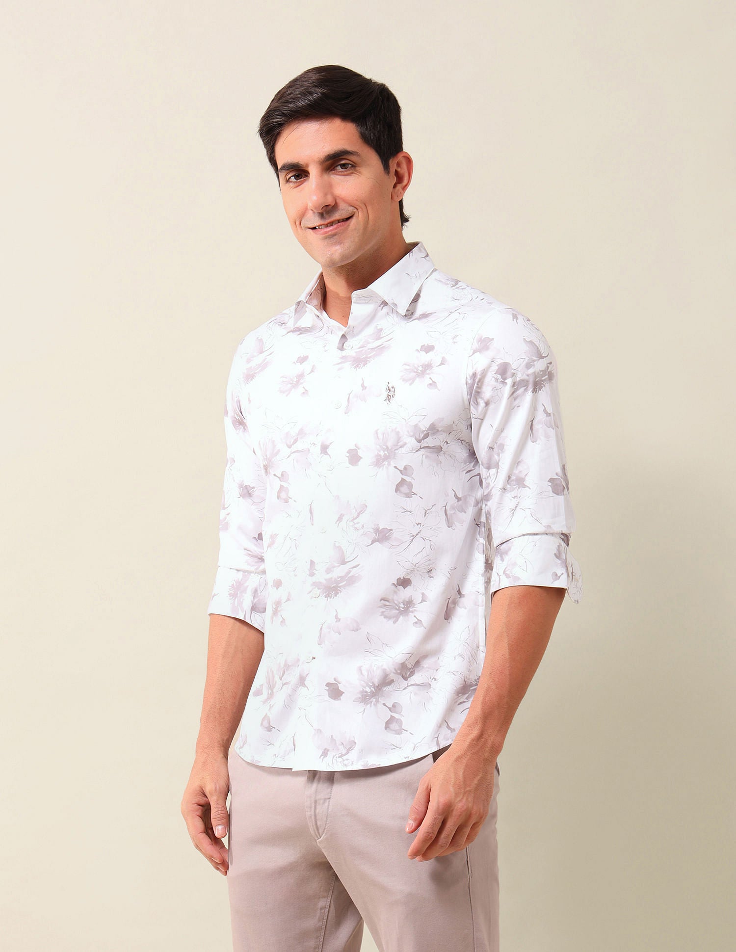 Tailored Fit Printed Shirt Off White - U.S. Polo Assn. India | Large