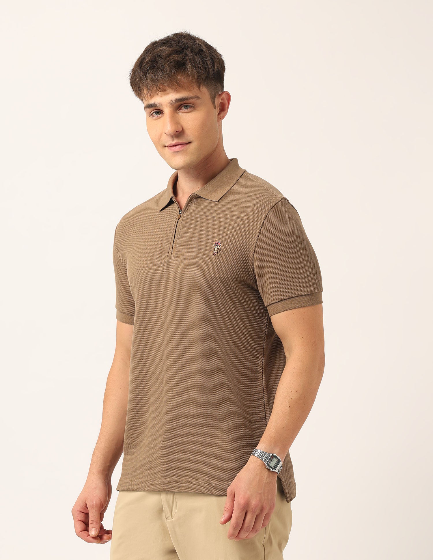 Solid Muscle Fit Polo Shirt Brown - U.S. Polo Assn. India | Large