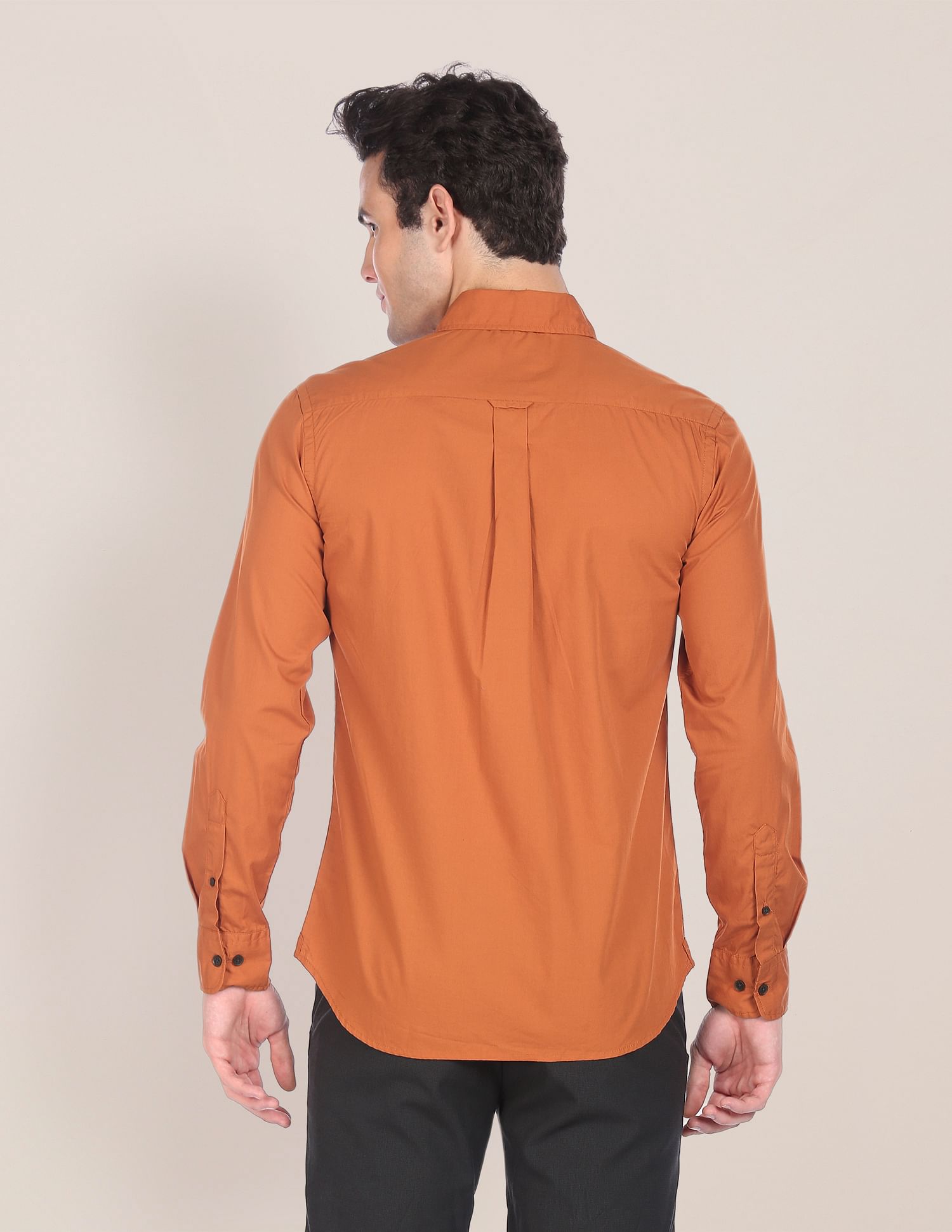 Men Rust Spread Collar Solid Casual Shirt Rust - U.S. POLO ASSN. | Large