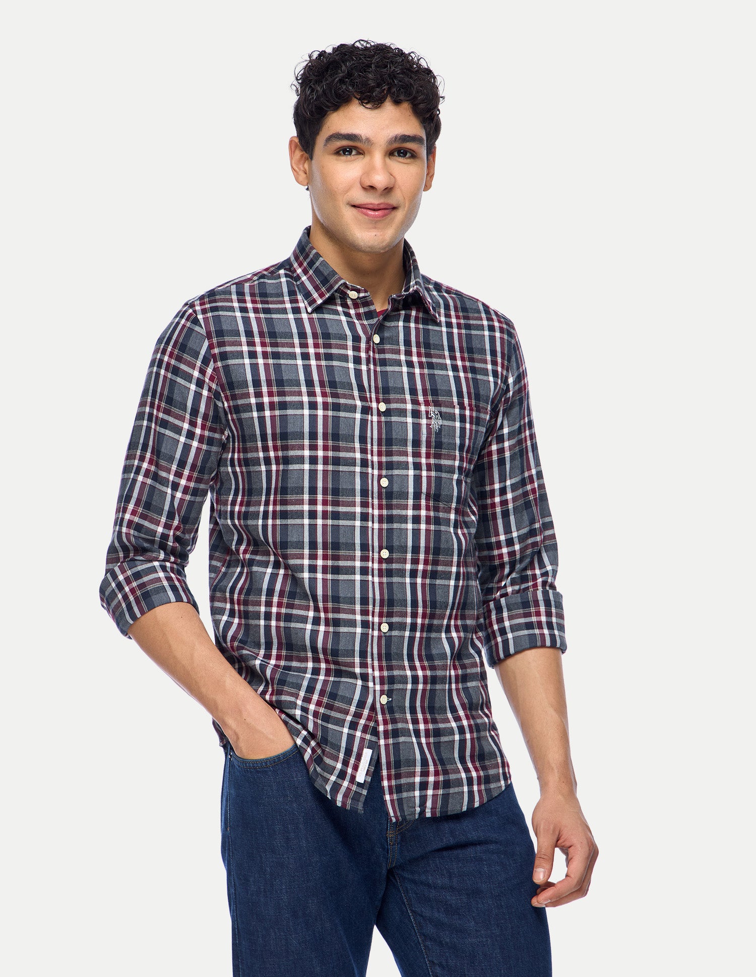 Plaid Checked Twill Shirt Maroon - U.S. Polo Assn. India | Large