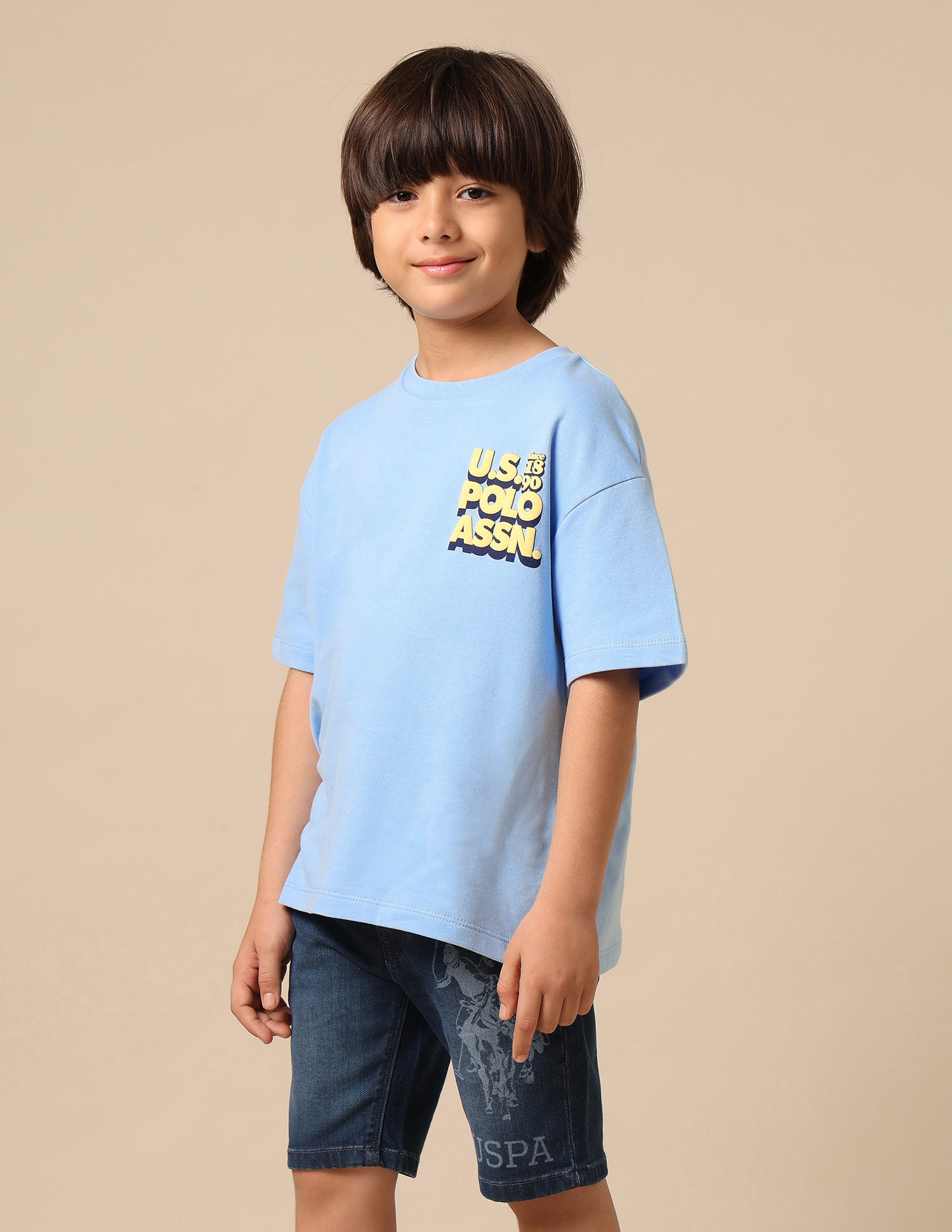 Boys Brand Printed Boxy Fit T Shirt Light Blue - U.S. POLO ASSN. | Large