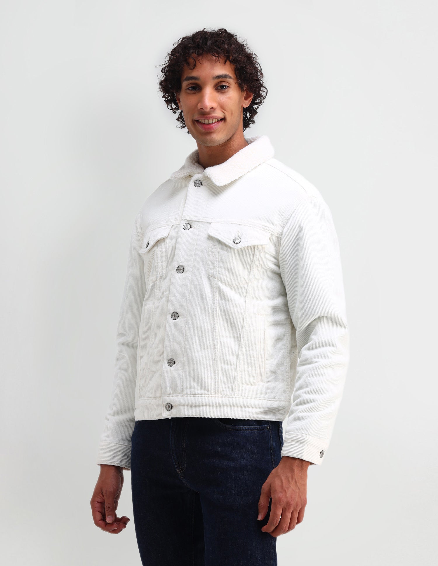 Slim Fit Corduroy Sherpa Jacket White - U.S. POLO ASSN. | Large