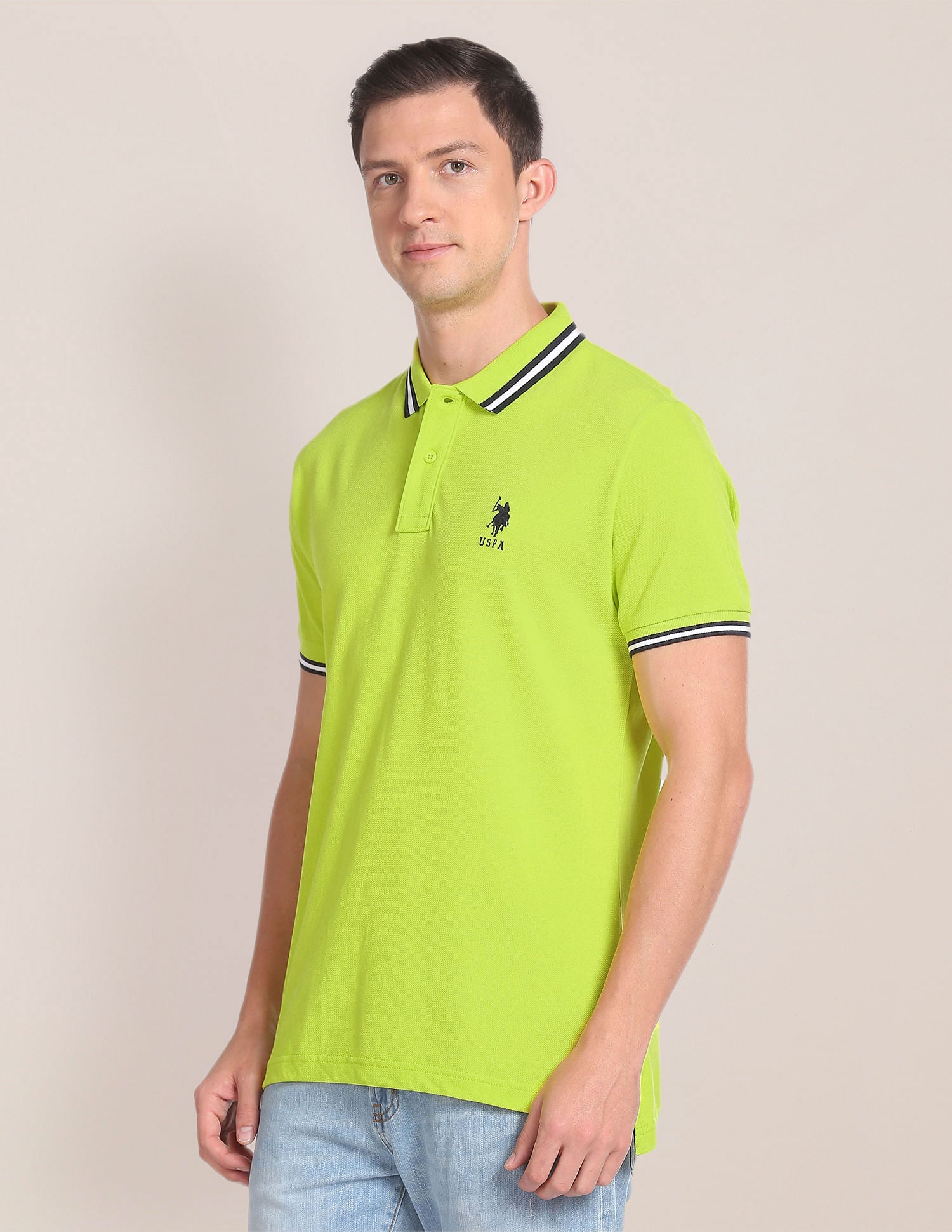 Cotton Solid Polo Shirt Lime Green - U.S. POLO ASSN. | Large
