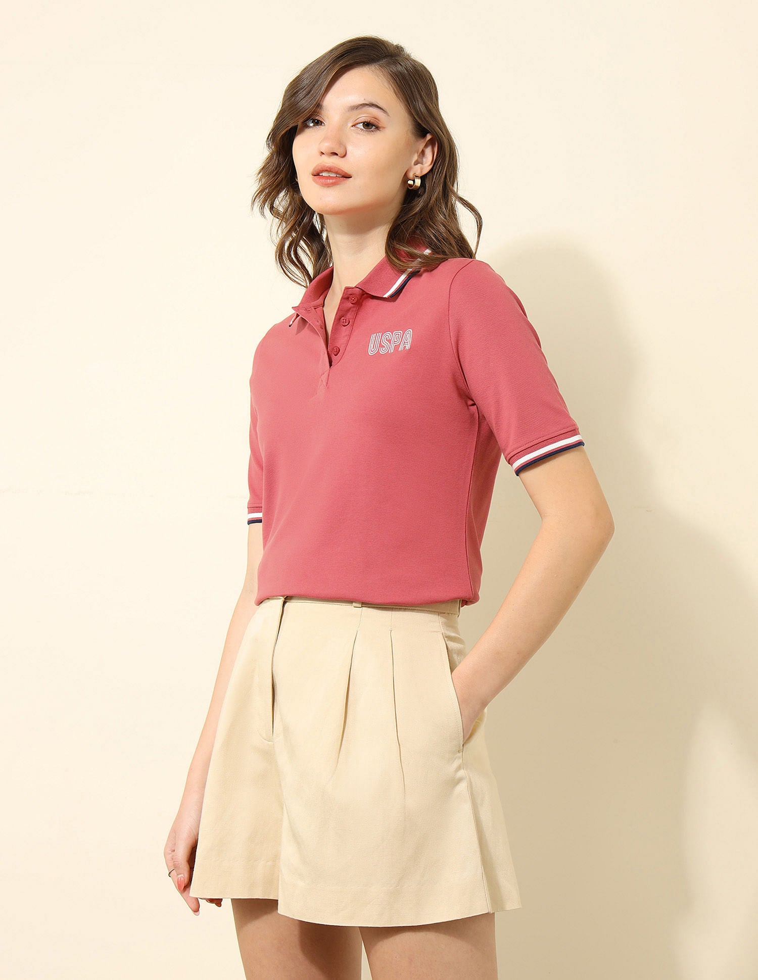 Tipped Collar Regular Fit Polo Shirt Pink - U.S. POLO ASSN. | Large