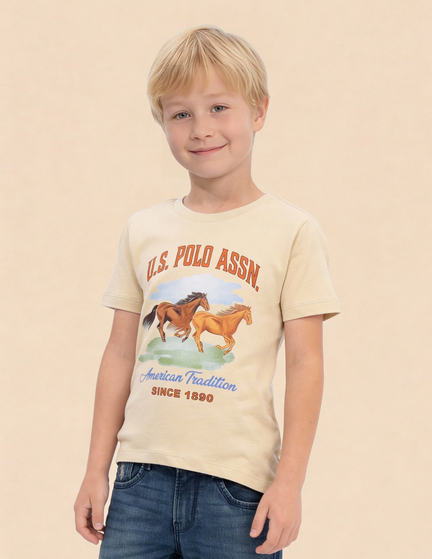 Boys Graphic Brand Printed T-Shirt Beige - U.S. Polo Assn. India | Large