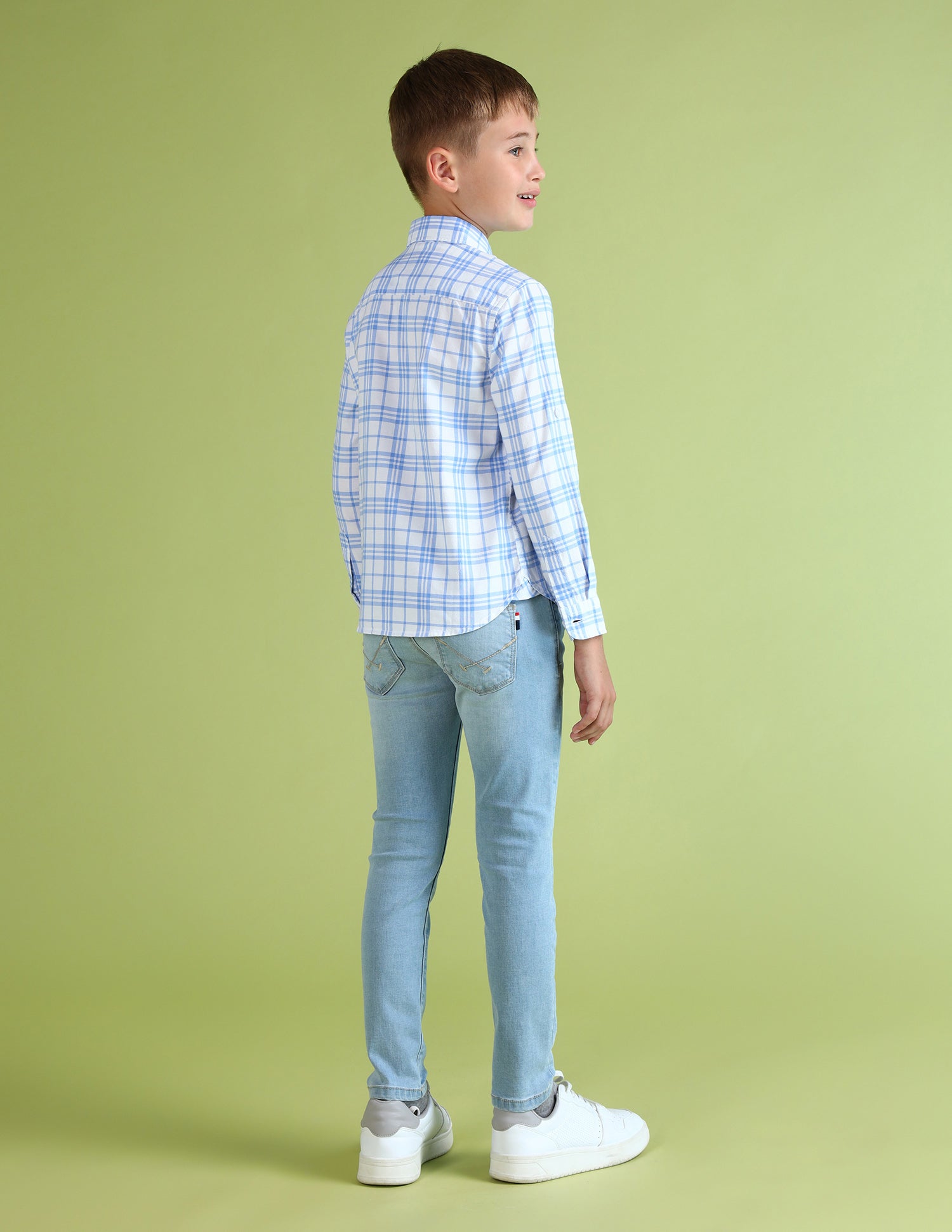 Boys Grid Tattersall Checked Regular Fit Shirt Light Blue - U.S. Polo Assn. India | Large