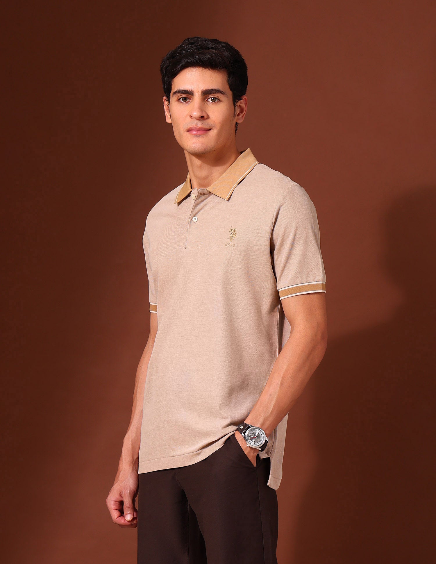 Solid Work and Wander Polo Shirt Beige - U.S. POLO ASSN. | Large
