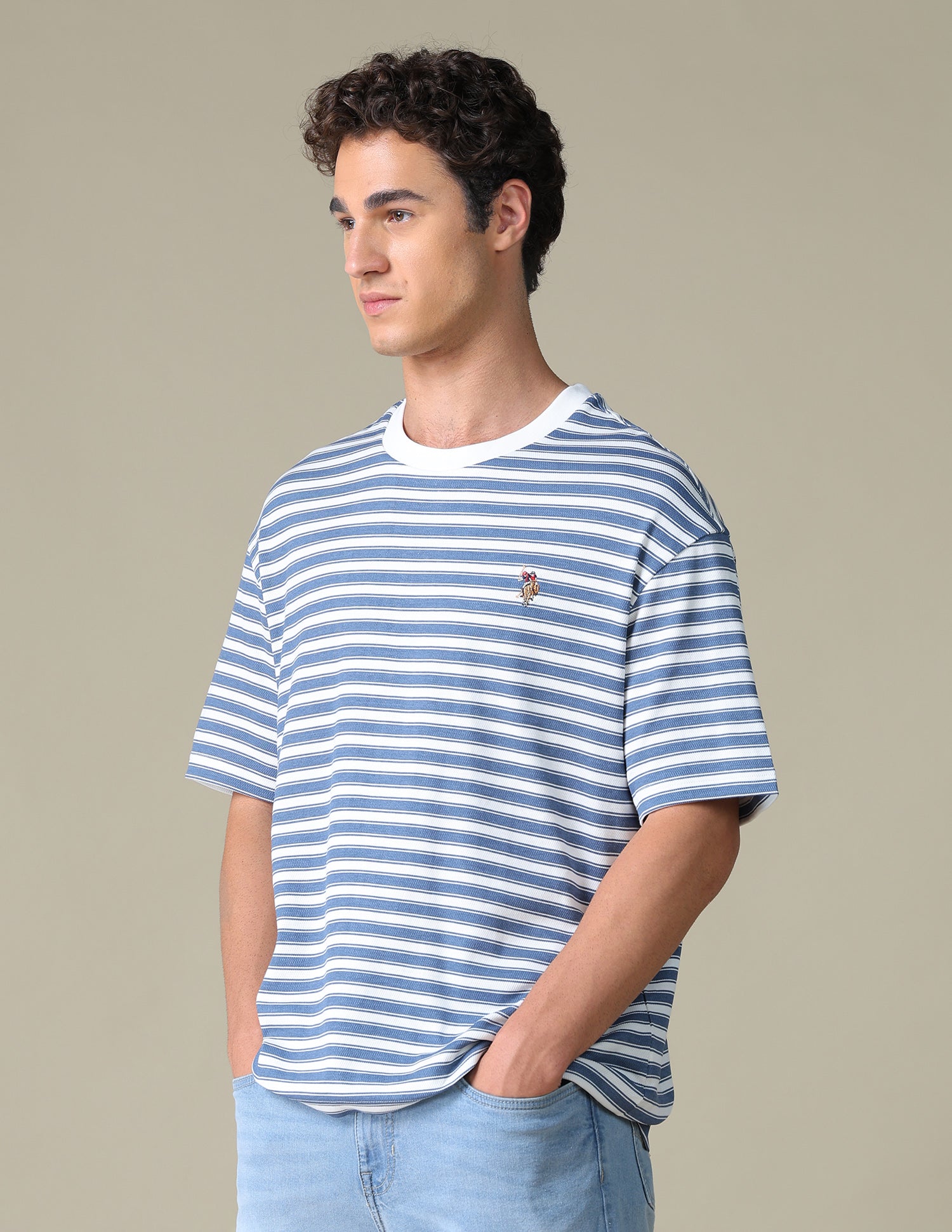 Horizontal Striped Relaxed Fit T-Shirt Blue - U.S. Polo Assn. India | Large