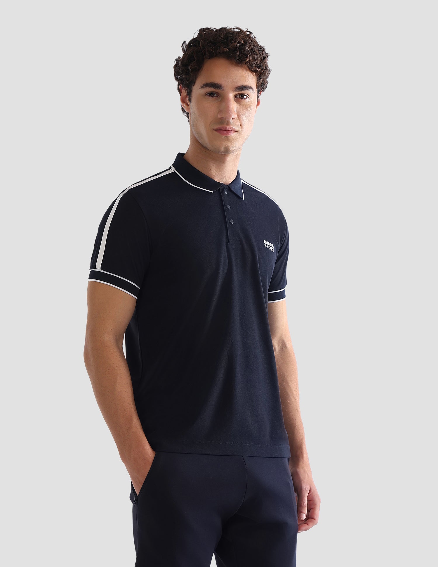 Solid Slim Fit Active Polo Shirt Navy - U.S. Polo Assn. India | Large