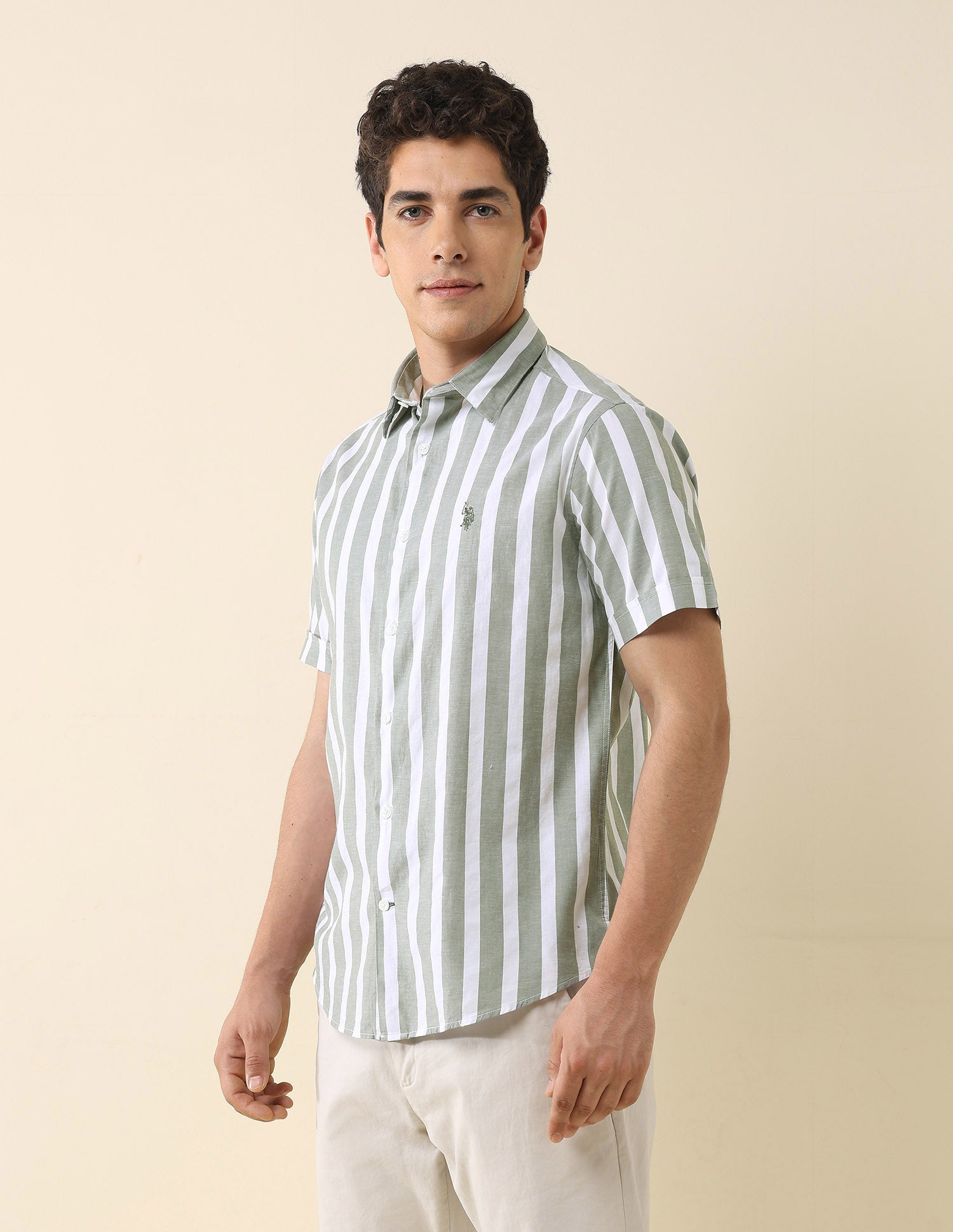 Vertical Striped Tailored Fit Shirt Green - U.S. Polo Assn. India | Large