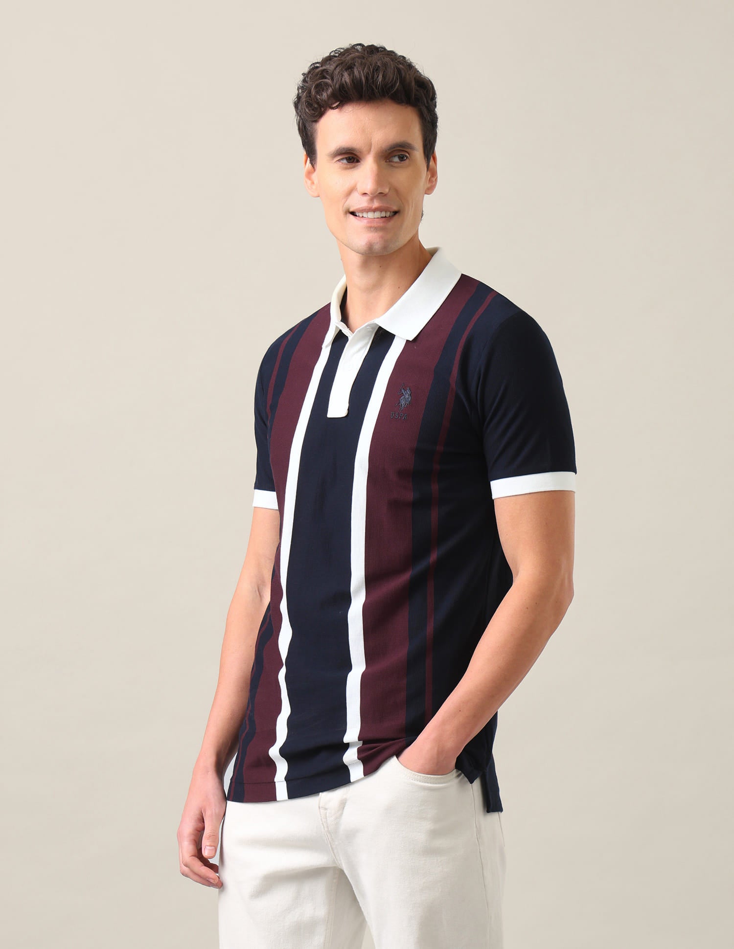Vertical Striped Slim Fit Polo Shirt Navy Blue - U.S. Polo Assn. India | Large