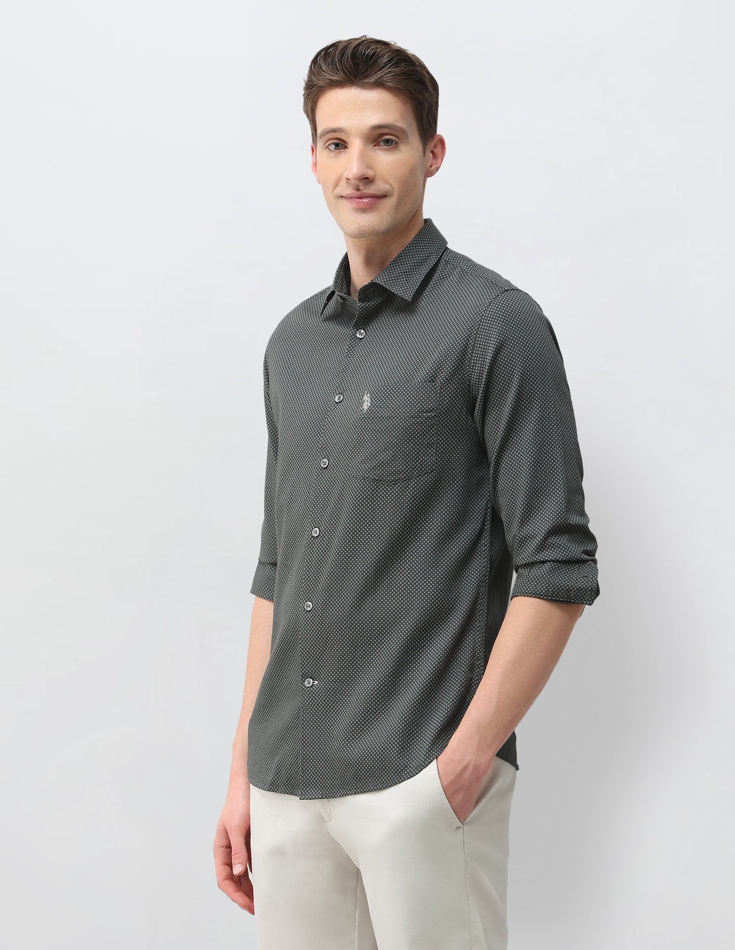 Geometric Printed Dobby Shirt Olive - U.S. Polo Assn. India | Large