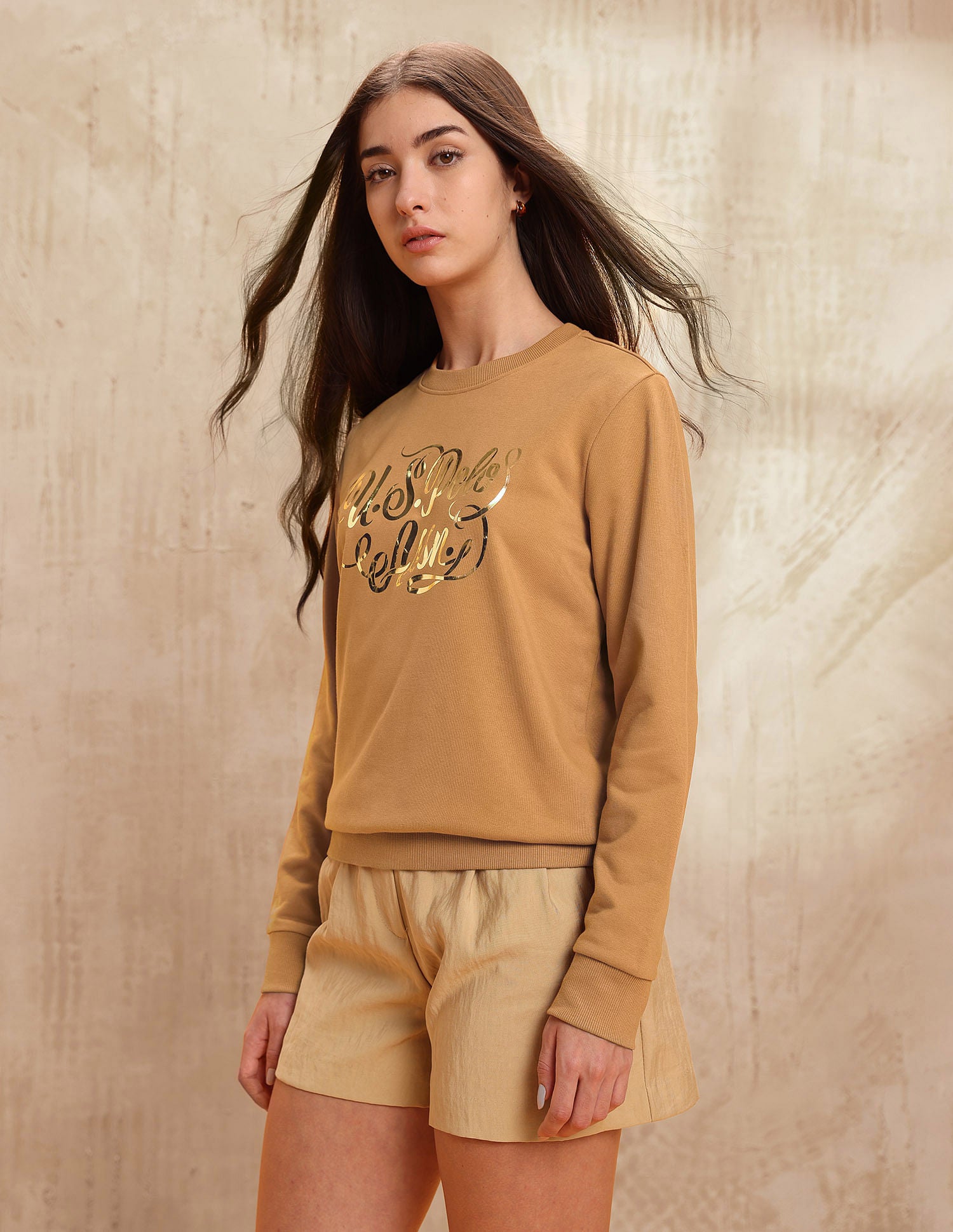 Brand Printed Regular Fit Sweatshirt Light Brown - U.S. POLO ASSN. | Large