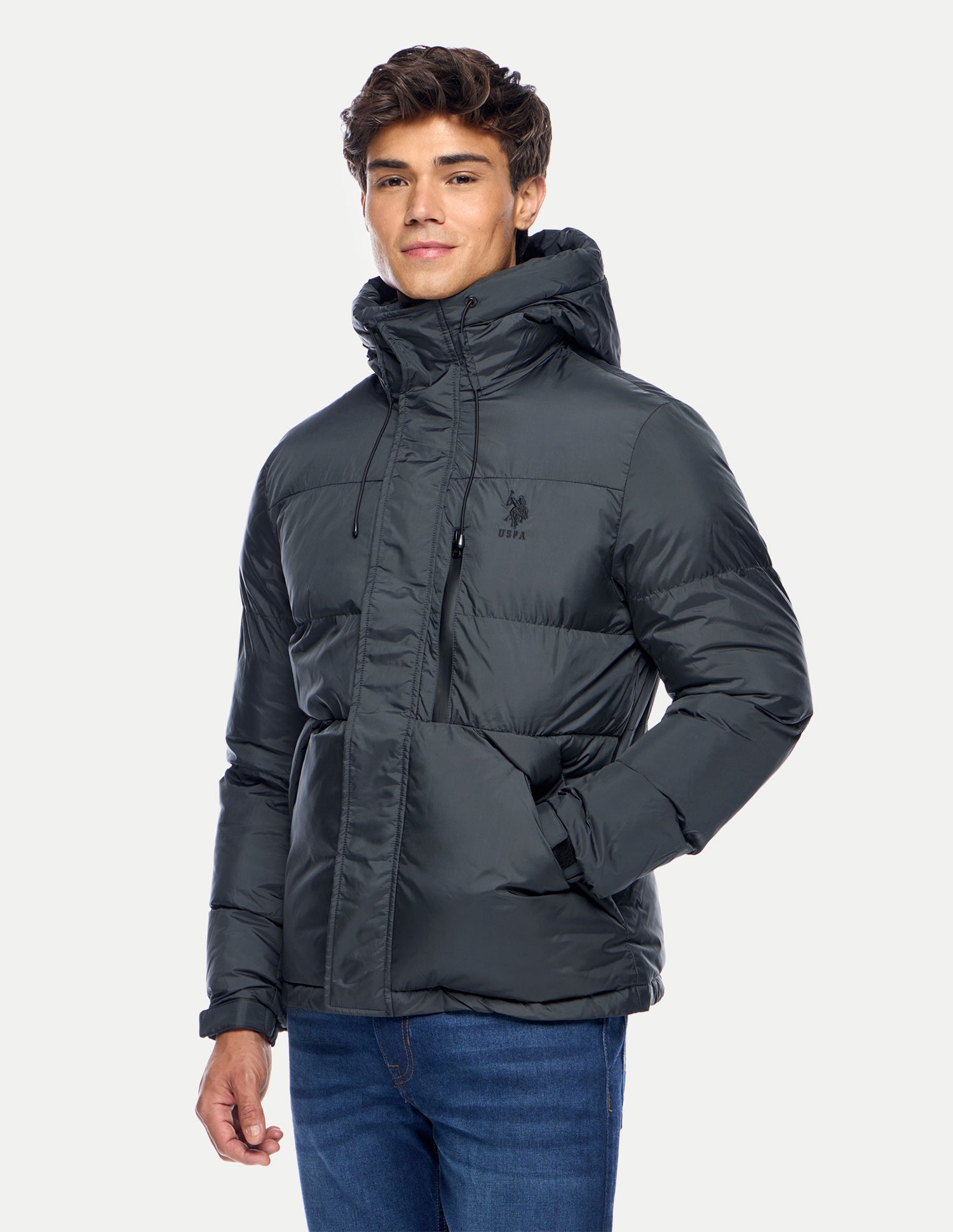 Solid Regular Fit Puffer Jacket Teal - U.S. Polo Assn. India | Large