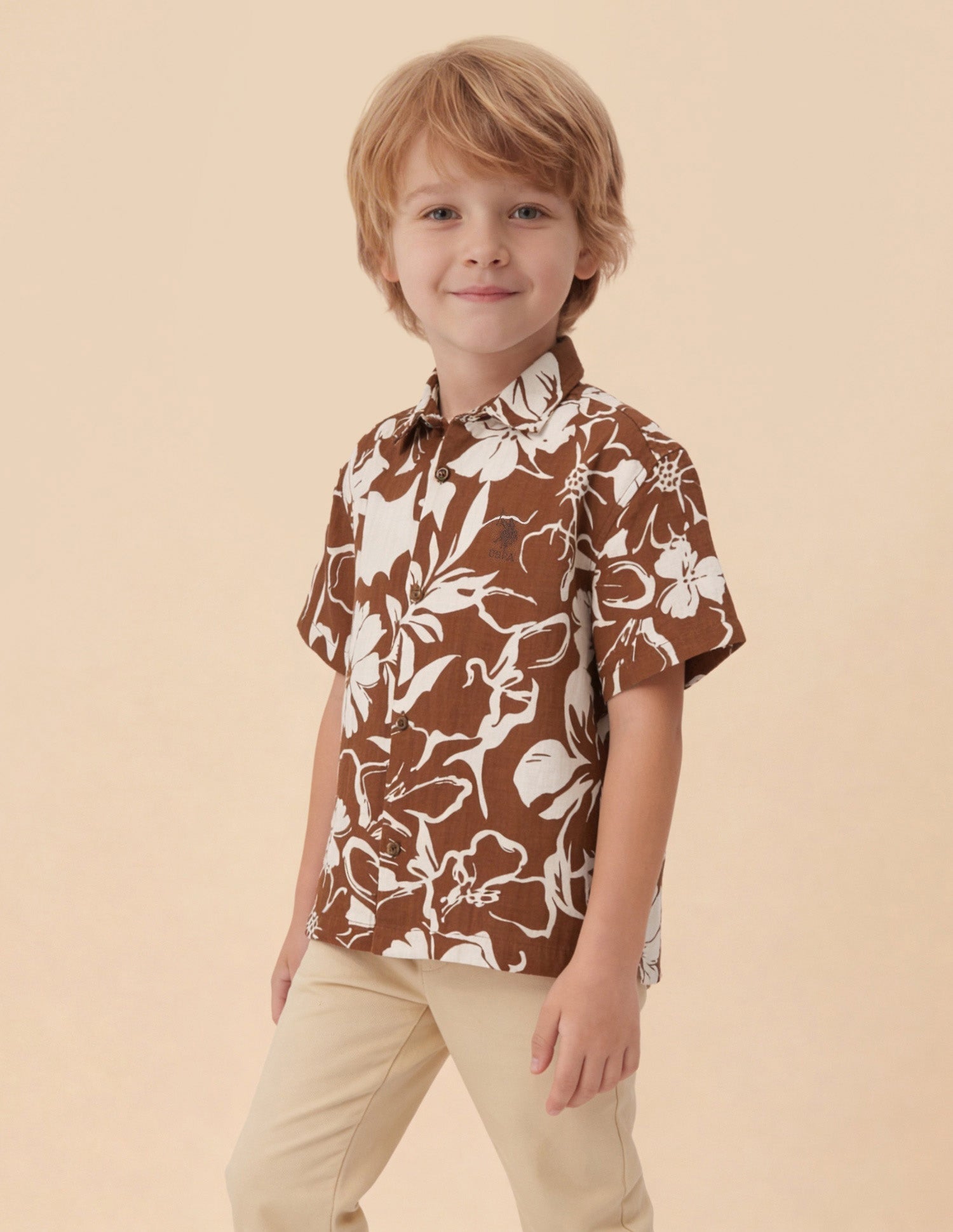 Floral Printed Boxy Fit Shirt Brown - U.S. Polo Assn. India | Large