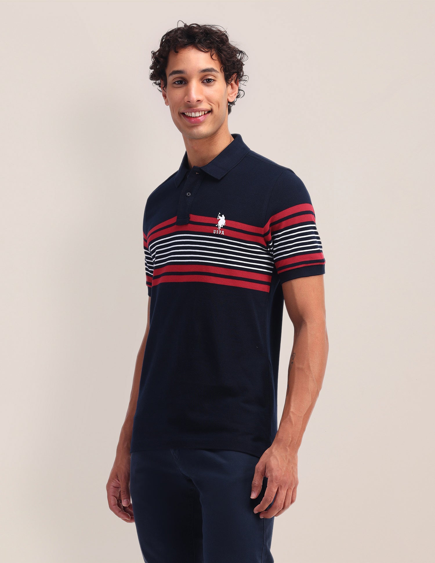 Horizontal Striped Slim Fit Polo Shirt Navy - U.S. POLO ASSN. | Large