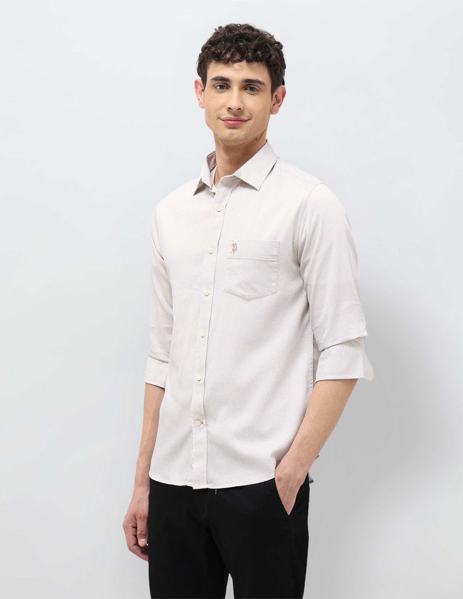 Dobby Tailored Fit Shirt Beige - U.S. Polo Assn. India | Large