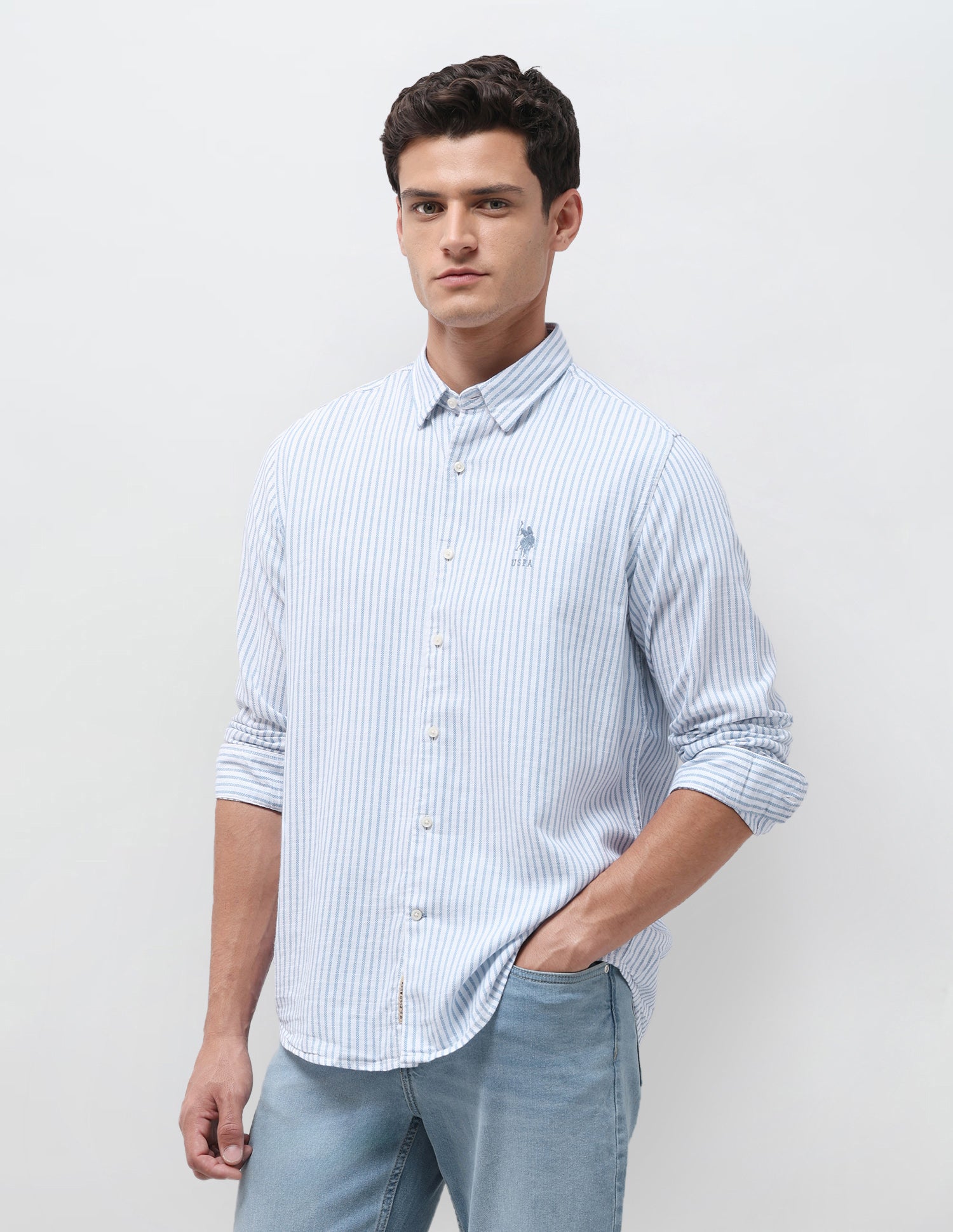 Vertical Striped Seersucker Shirt Blue - U.S. Polo Assn. India | Large