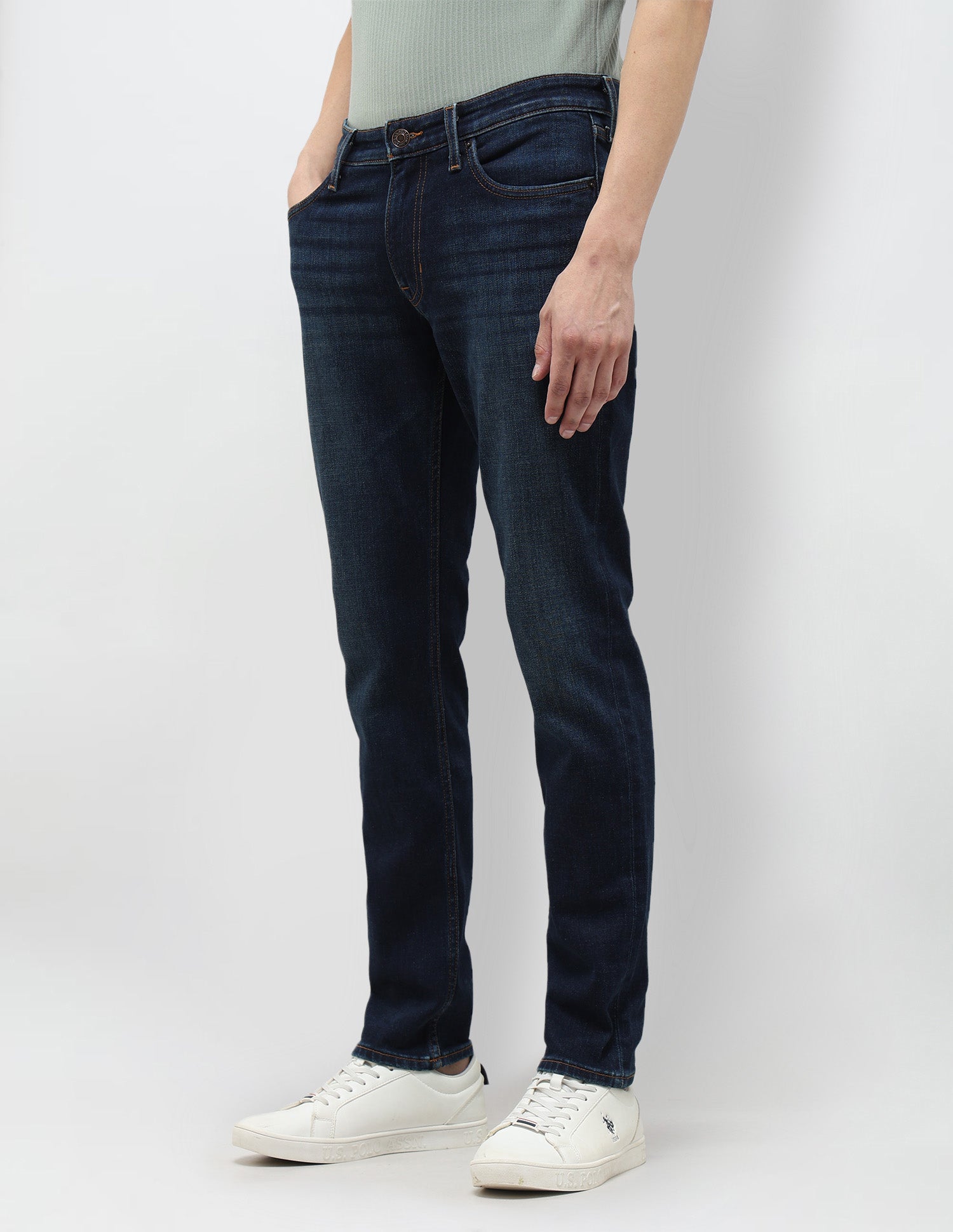 Brandon Slim Tapered Fit Blue Jeans Mid Blue - U.S. POLO ASSN. | Large