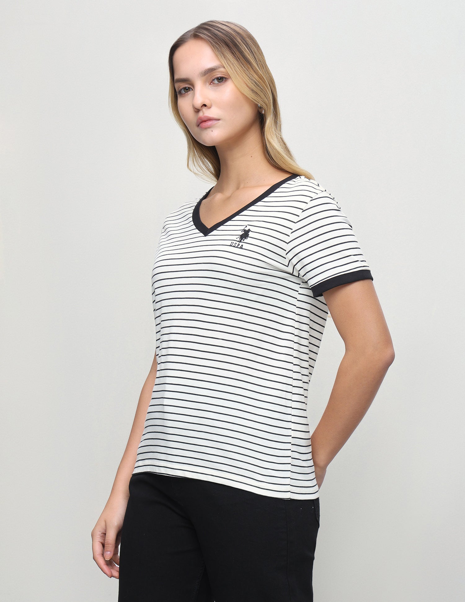 Horizontal Striped Regular Fit T-Shirt Black - U.S. Polo Assn. India | Large