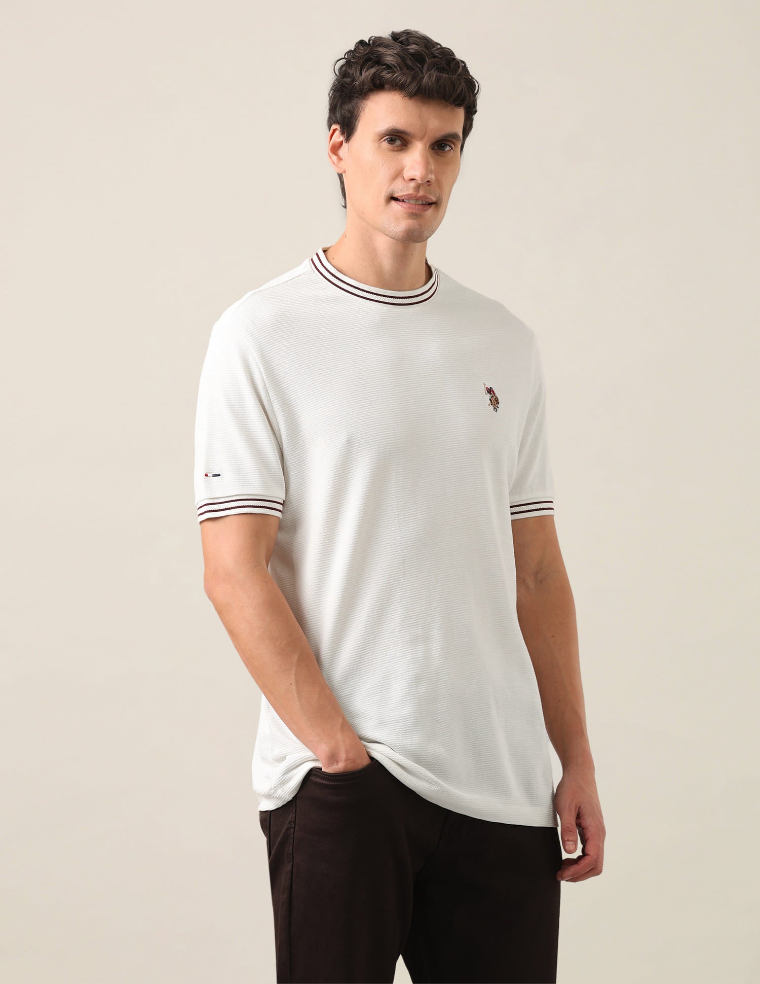 Solid Slim Fit T-Shirt Ivory - U.S. Polo Assn. India | Large