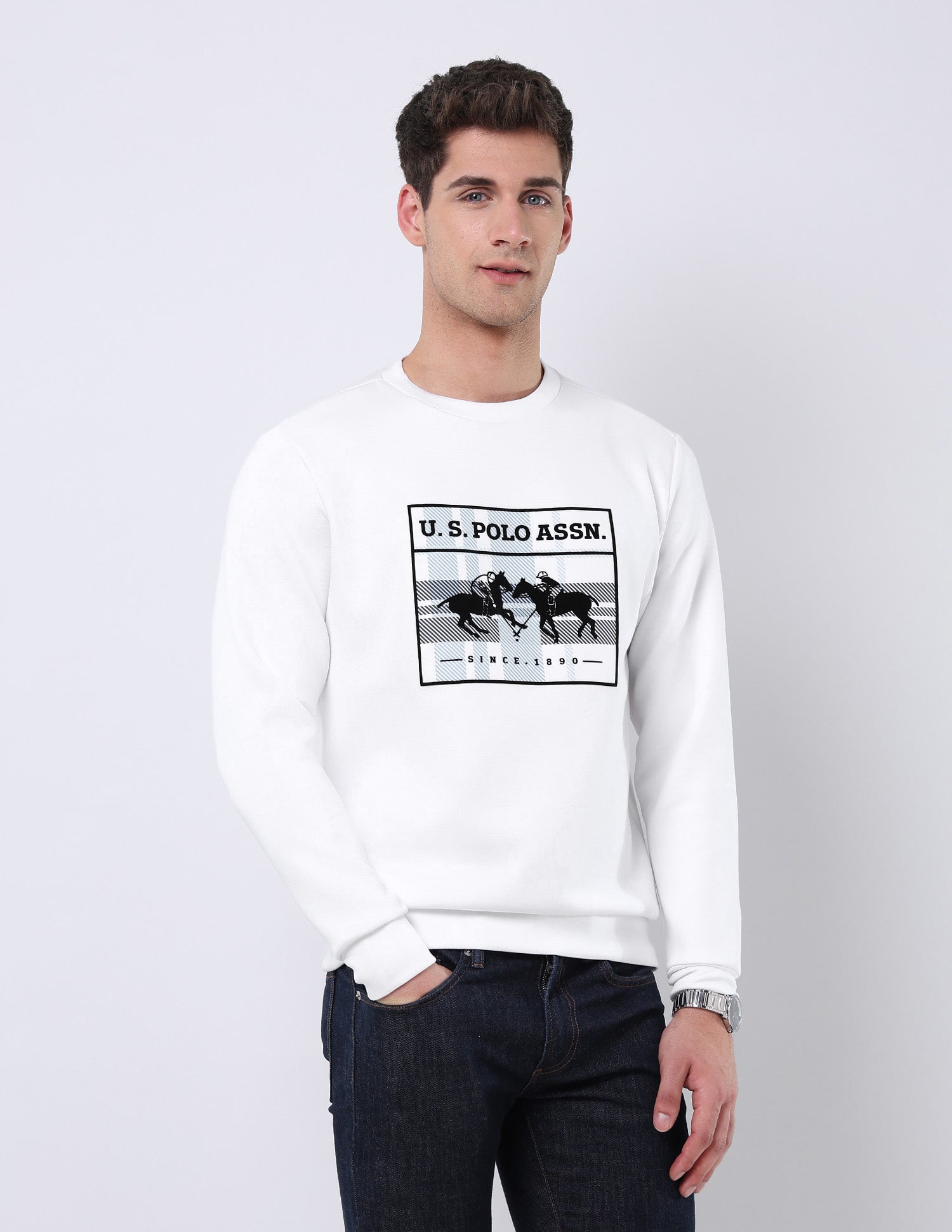 Graphic Brand Printed Regular Fit Sweatshirt White - U.S. POLO ASSN. | Large