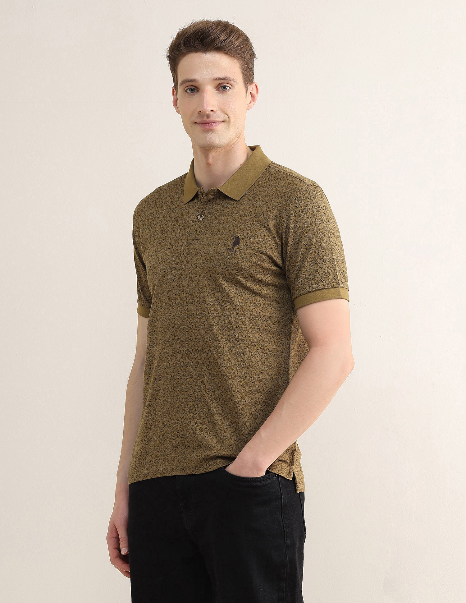 Tropical Printed Slim Fit Polo Shirt Olive - U.S. Polo Assn. India | Large