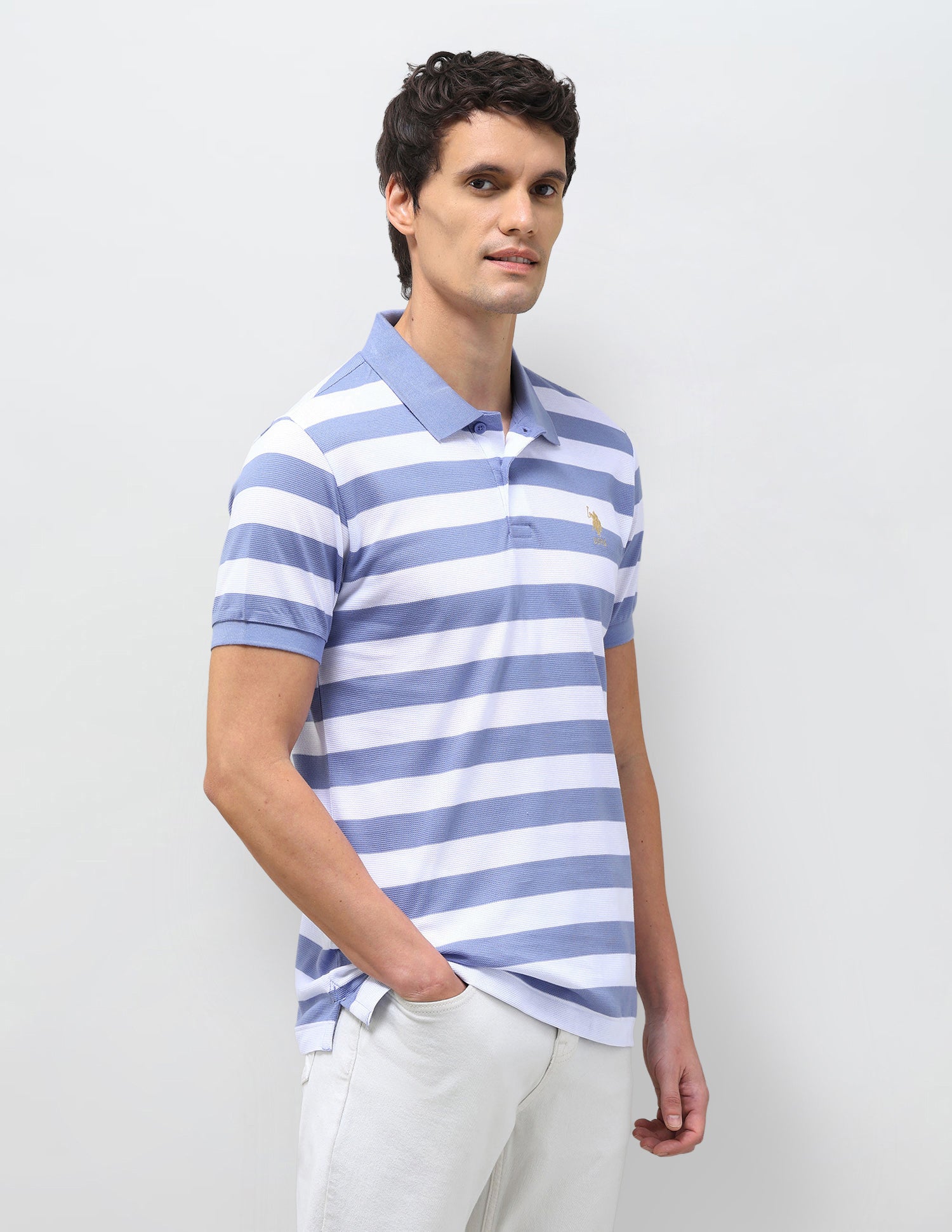 Horizontal Striped Slim Fit Polo Shirt Blue - U.S. Polo Assn. India | Large