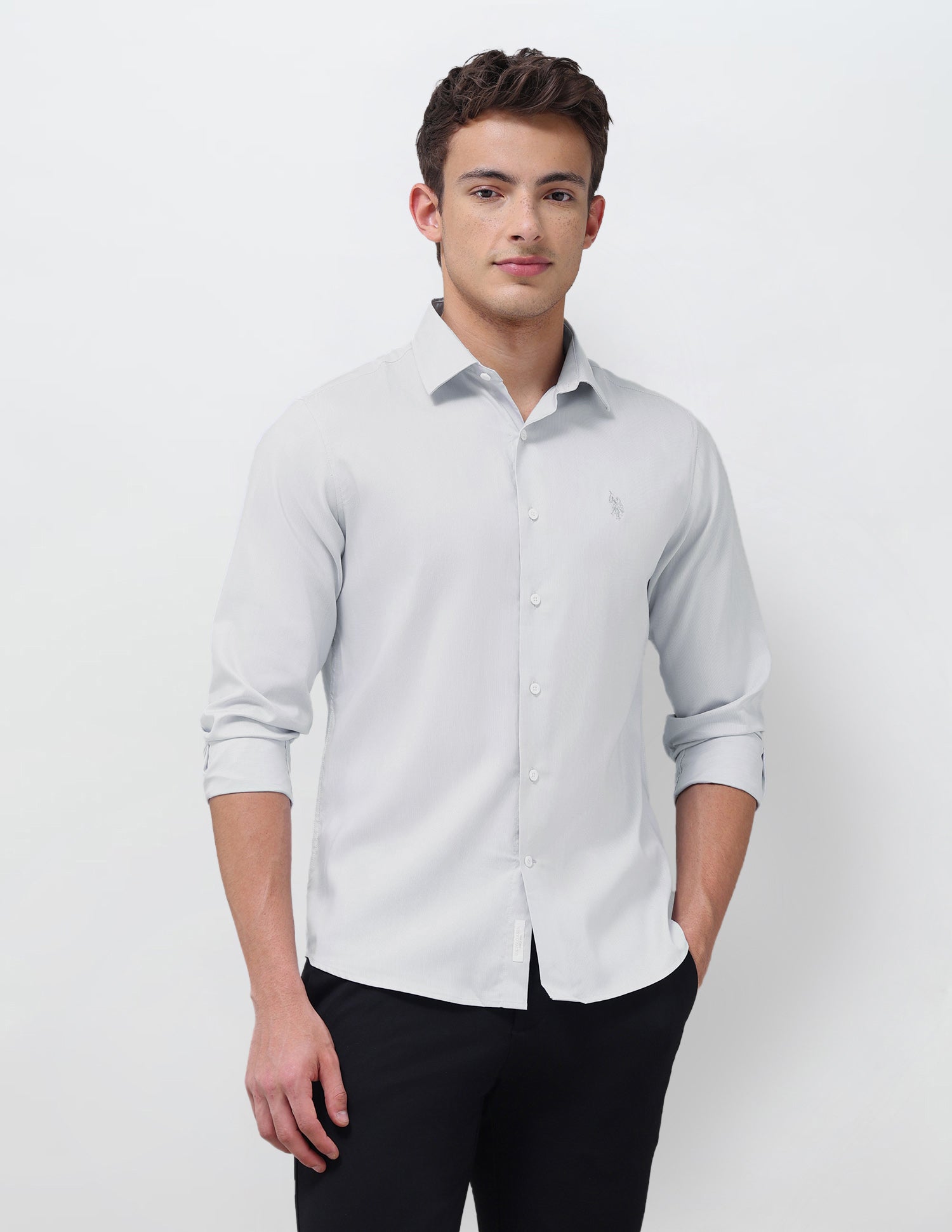 Dobby Tailored Fit Shirt Light Grey - U.S. Polo Assn. India | Large