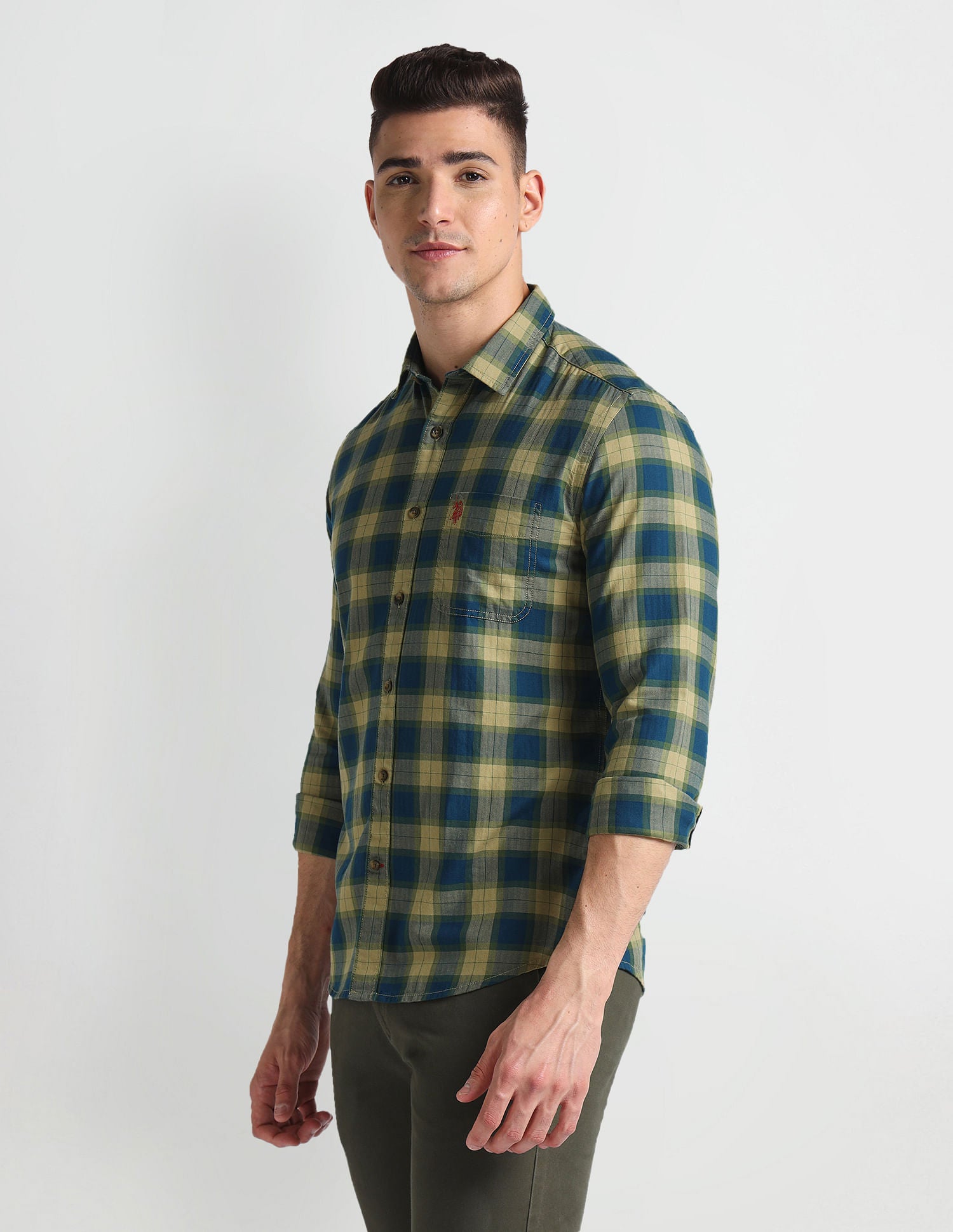 Tartan Check Herringbone Shirt Blue - U.S. Polo Assn. India | Large