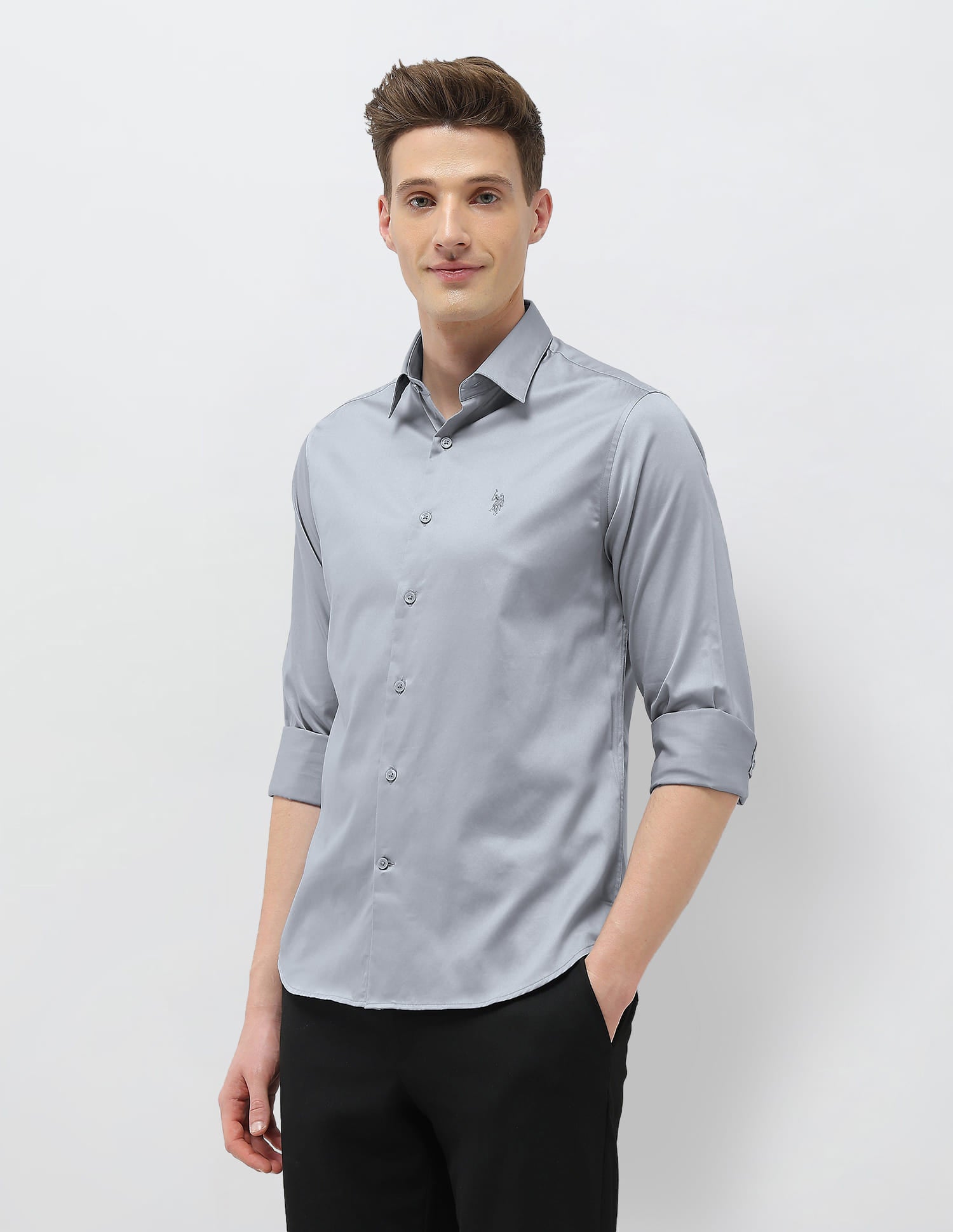 Solid Tailored Fit Shirt Grey - U.S. Polo Assn. India | Large