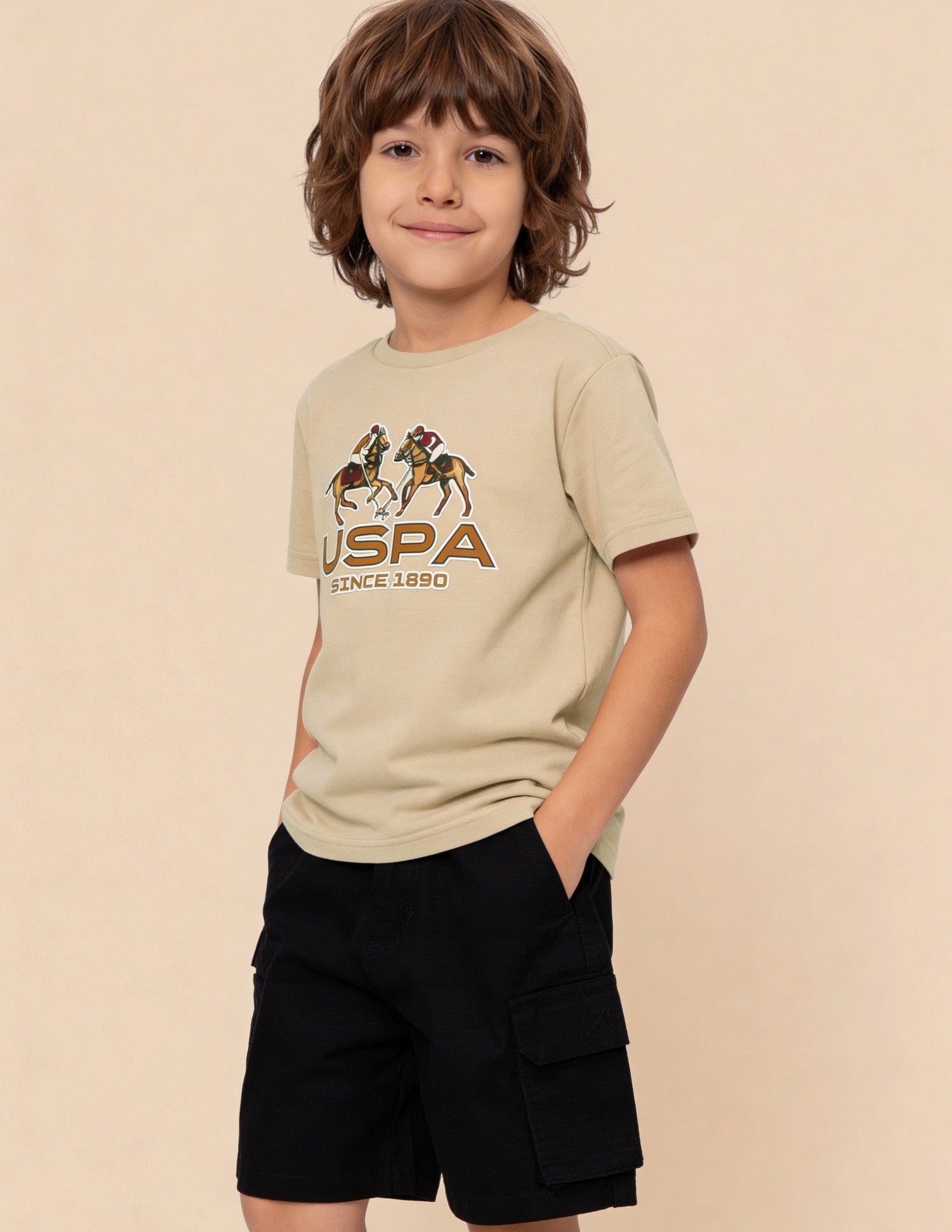 Graphic Brand Printed Regular Fit T-Shirt Beige - U.S. Polo Assn. India | Large