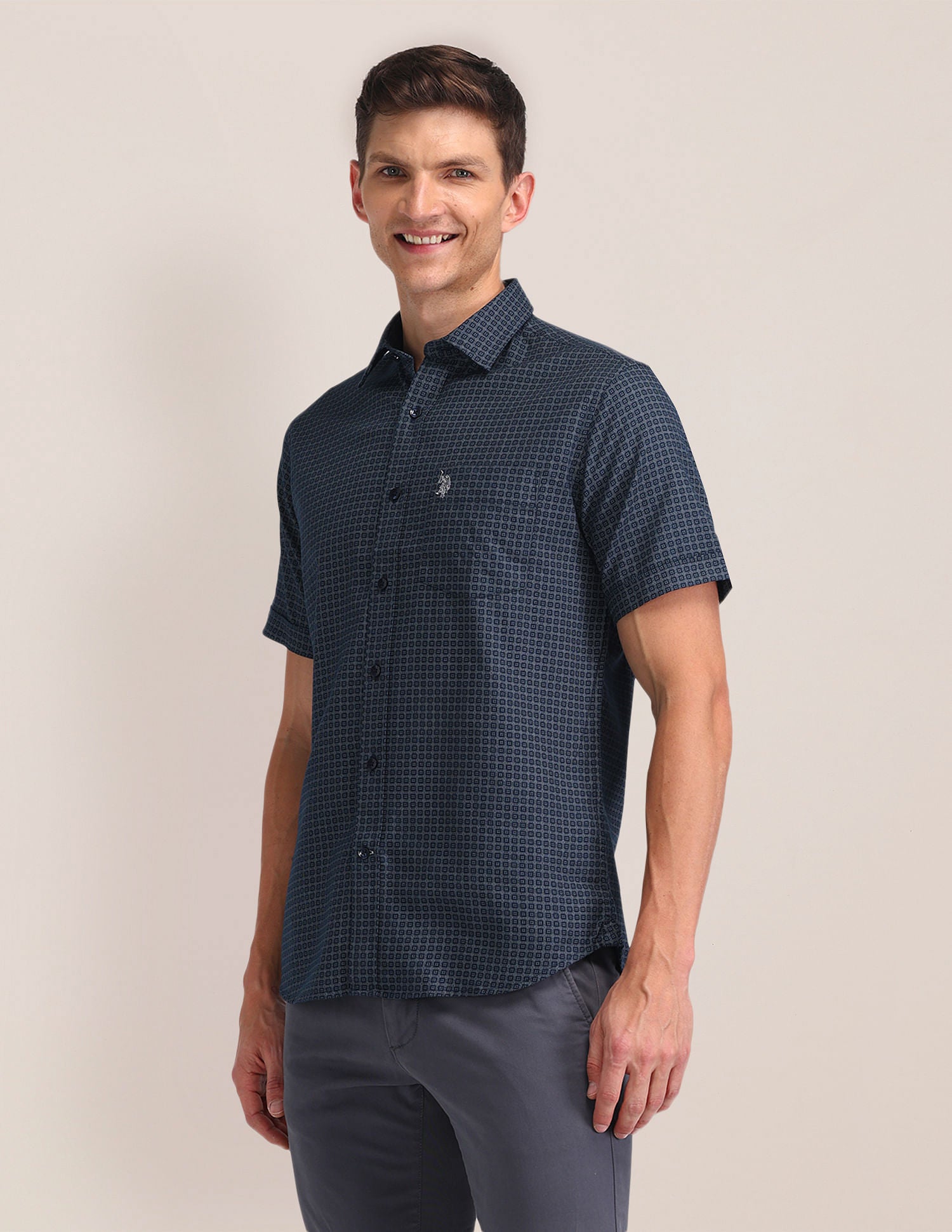 Tailored Fit Printed Shirt Blue - U.S. Polo Assn. India | Large