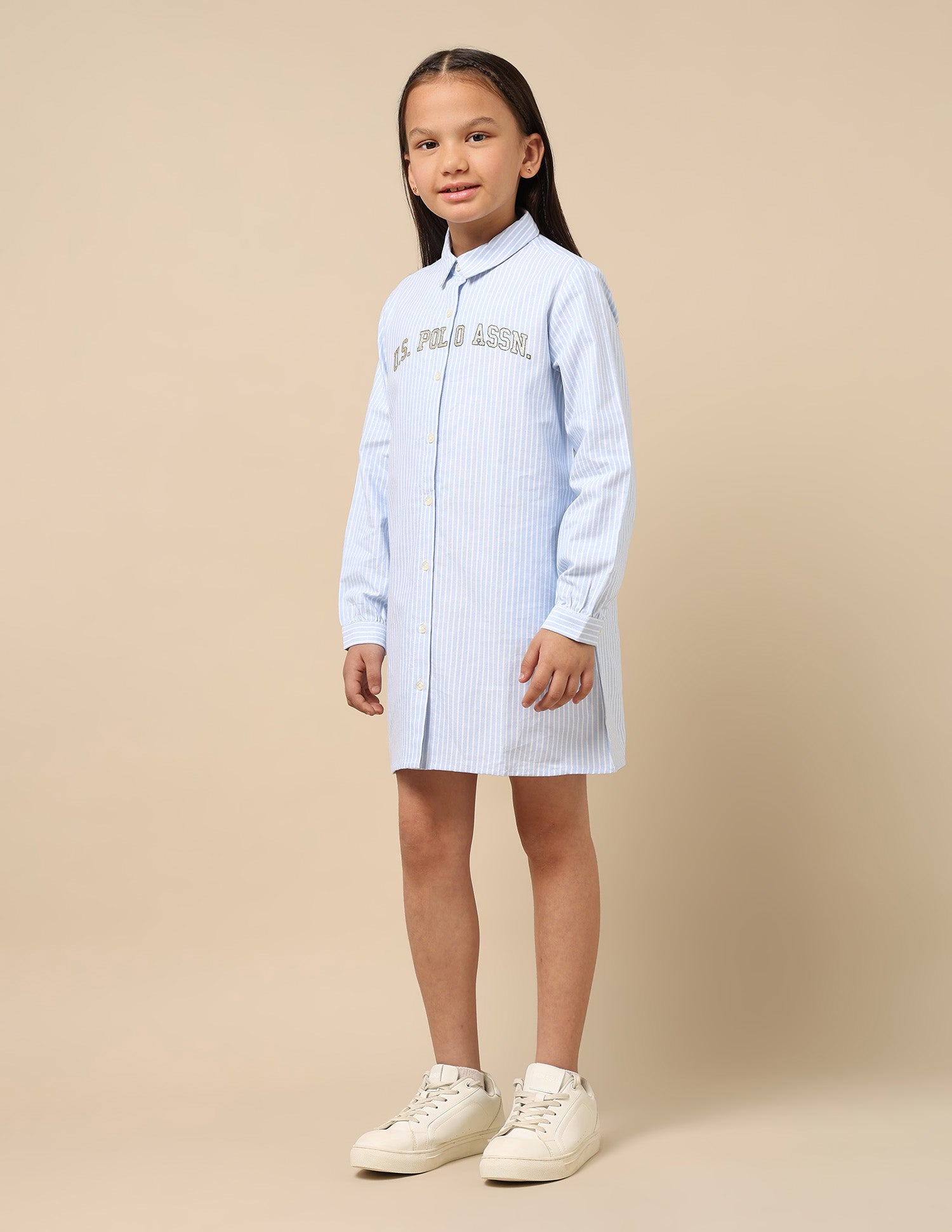 Girls Pin Stripe Chambray Dress Blue Stripe - U.S. POLO ASSN. | Large