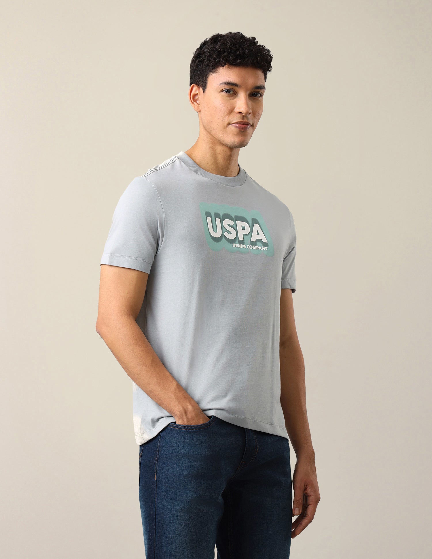Brand Typographic Printed Regular Fit T-Shirt Grey - U.S. Polo Assn. India | Large