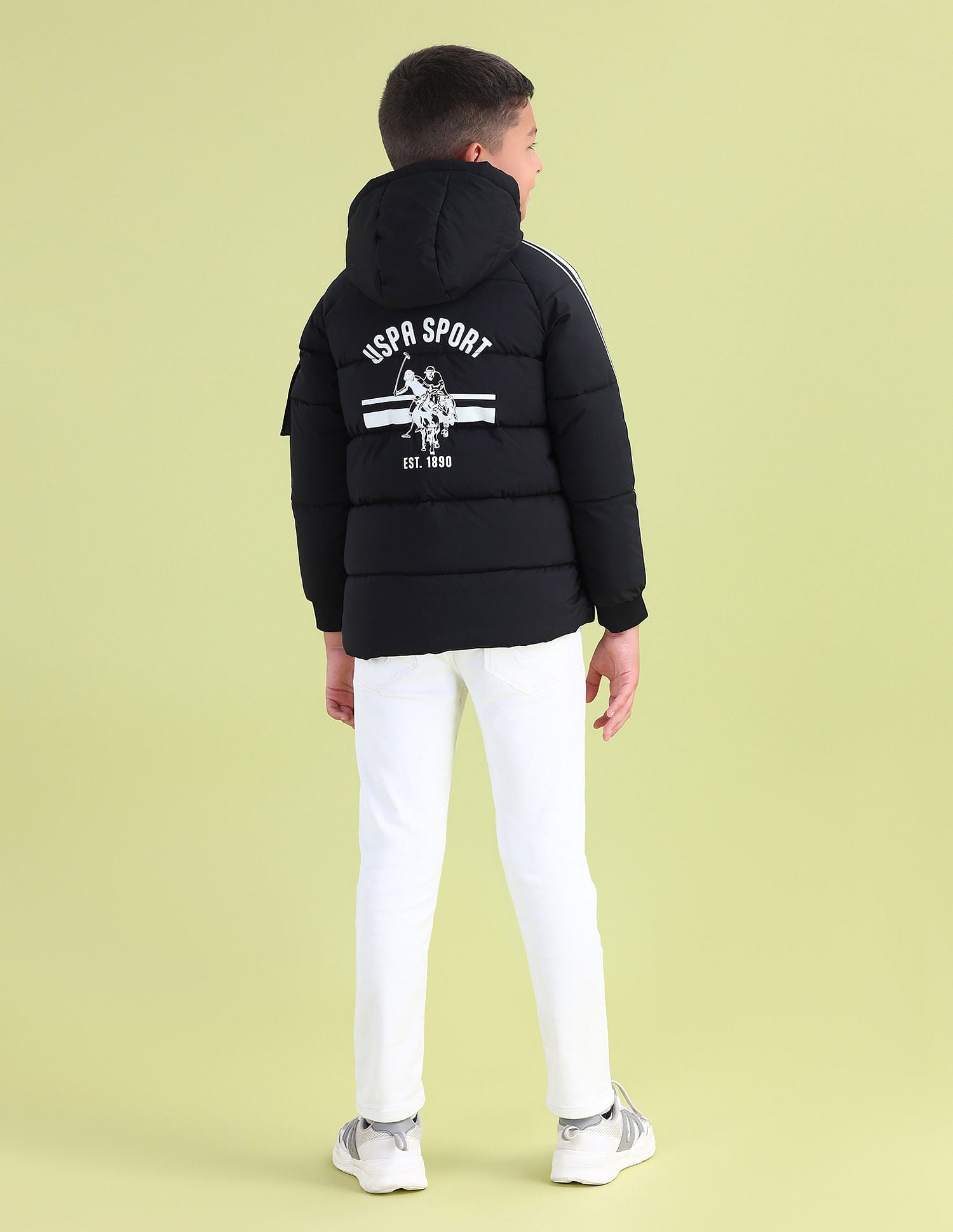 Boys Regular Fit Solid Padded Jacket Black - U.S. POLO ASSN. | Large