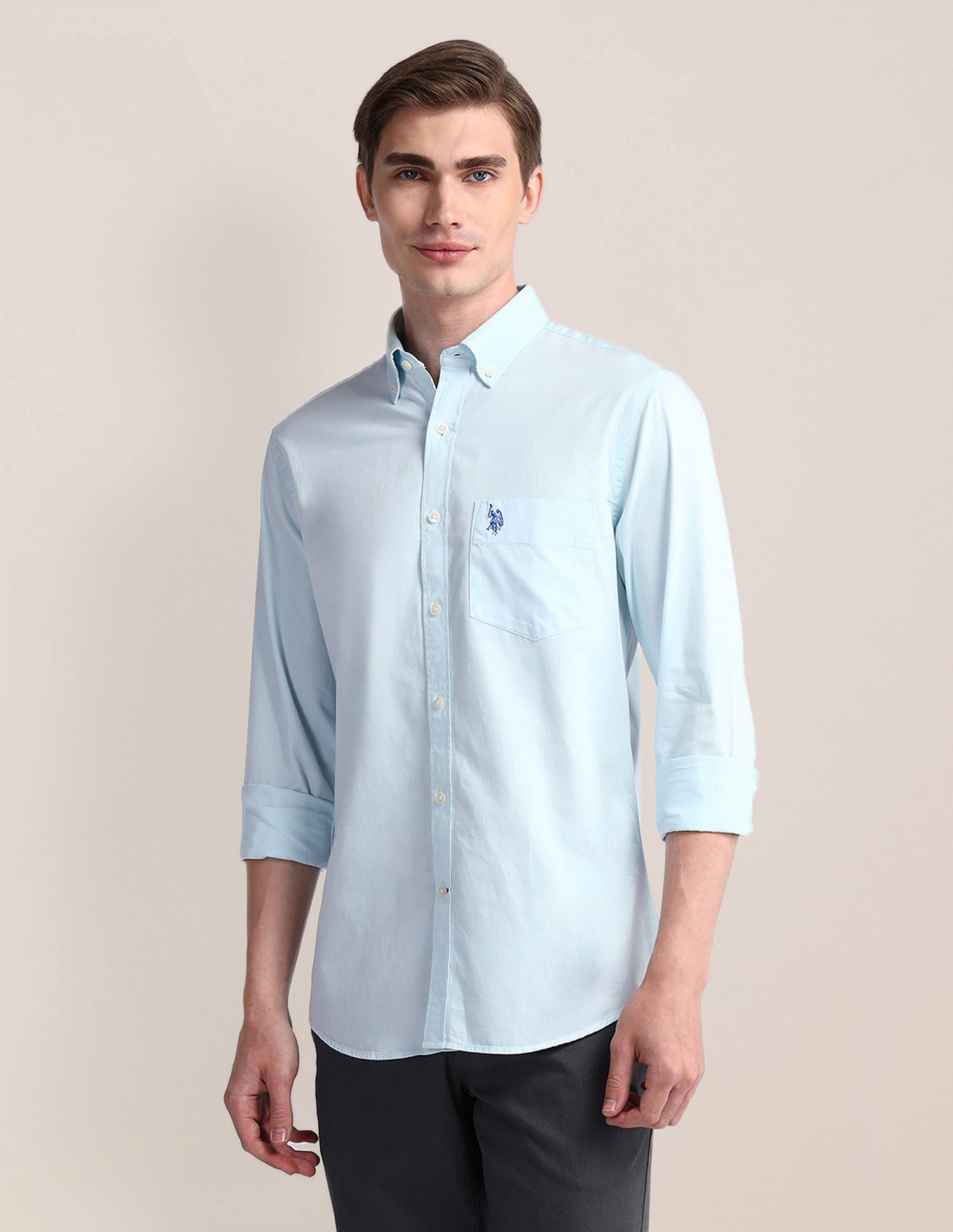 Tailored Fit Cotton Twill Shirt Light Blue - U.S. POLO ASSN. | Large