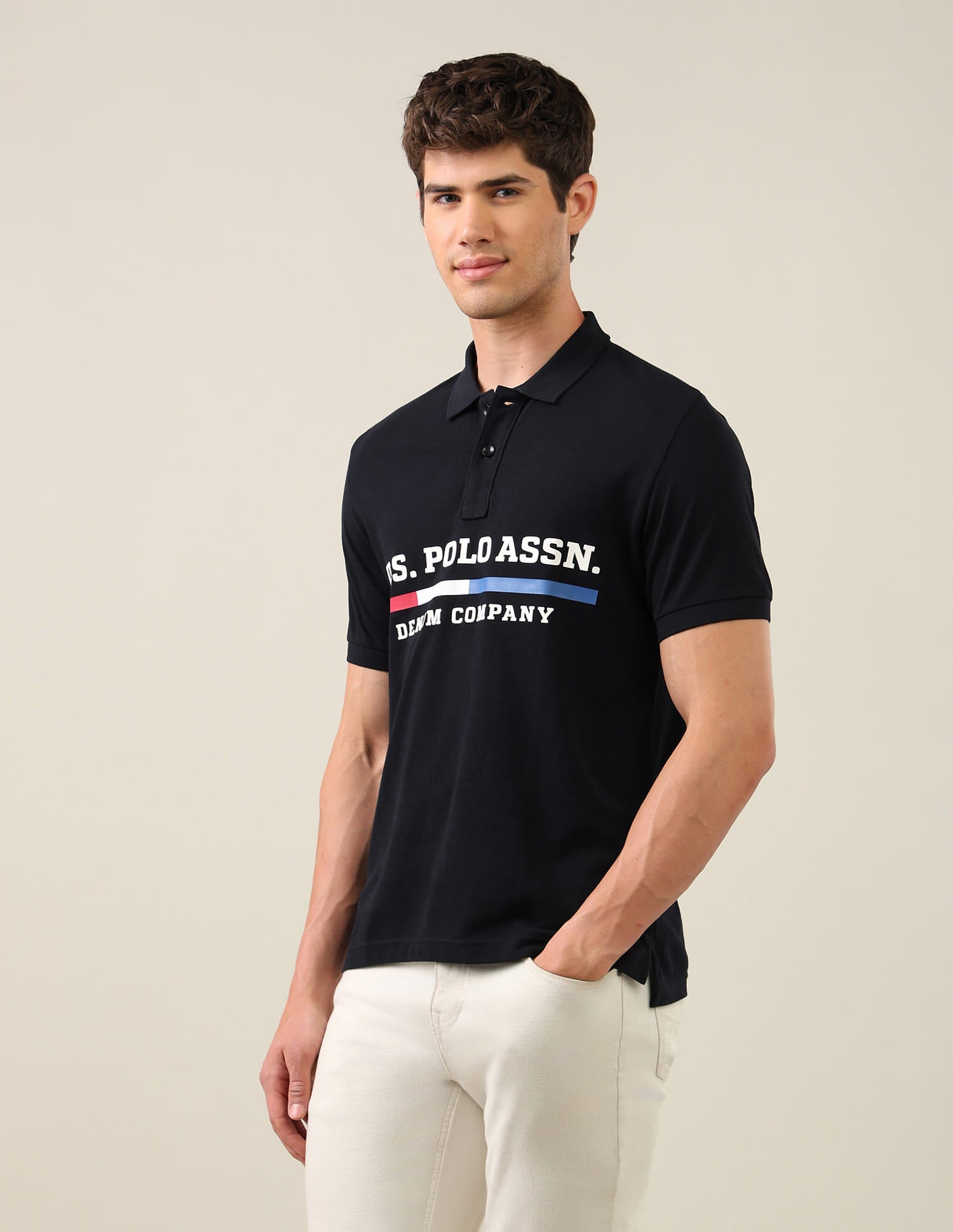 Brand Printed Slim Fit Polo Shirt Blue - U.S. Polo Assn. India | Large